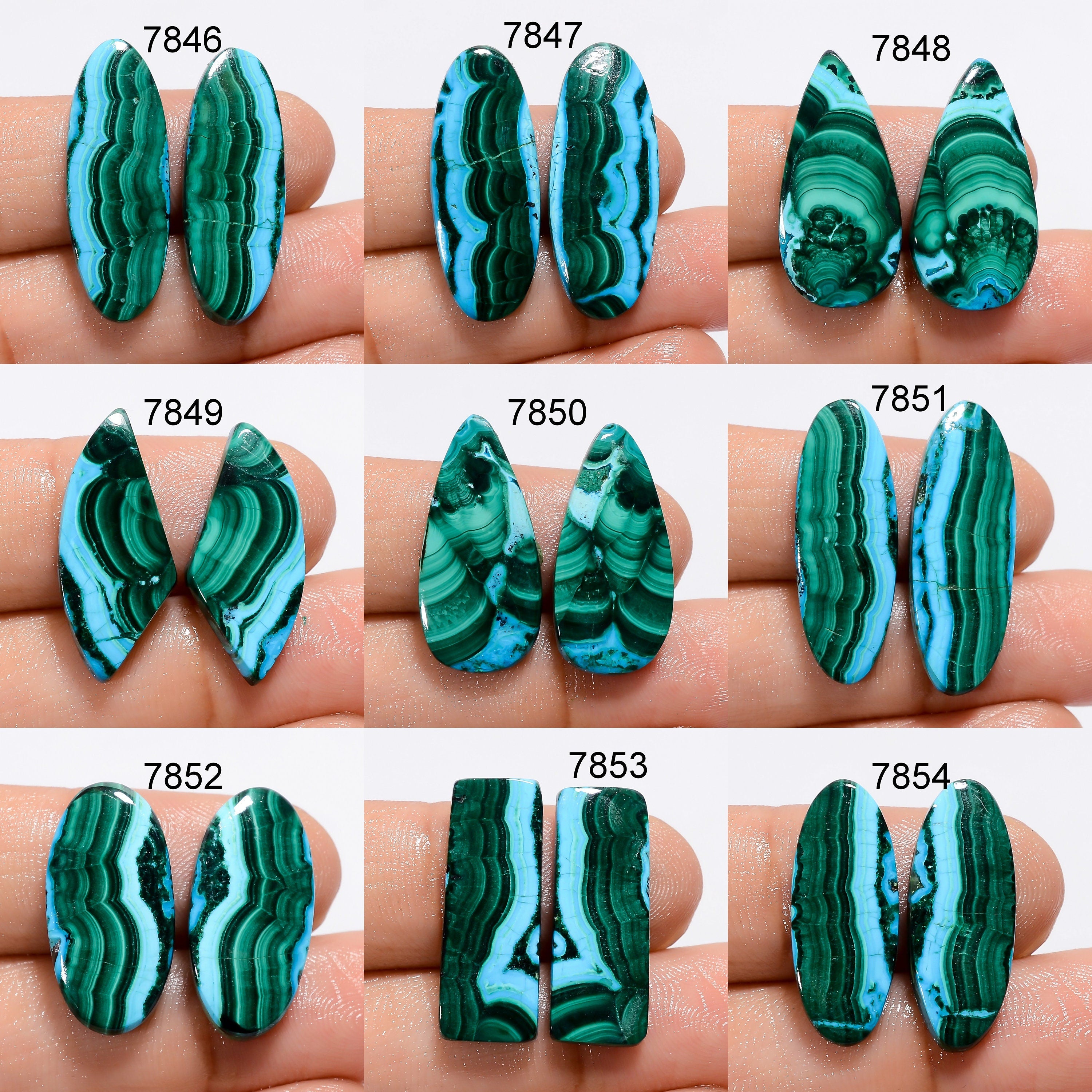 Natural Chrysocolla Cabochon Pair, Green Malachite Gemstone, Jewelry Making - image 6