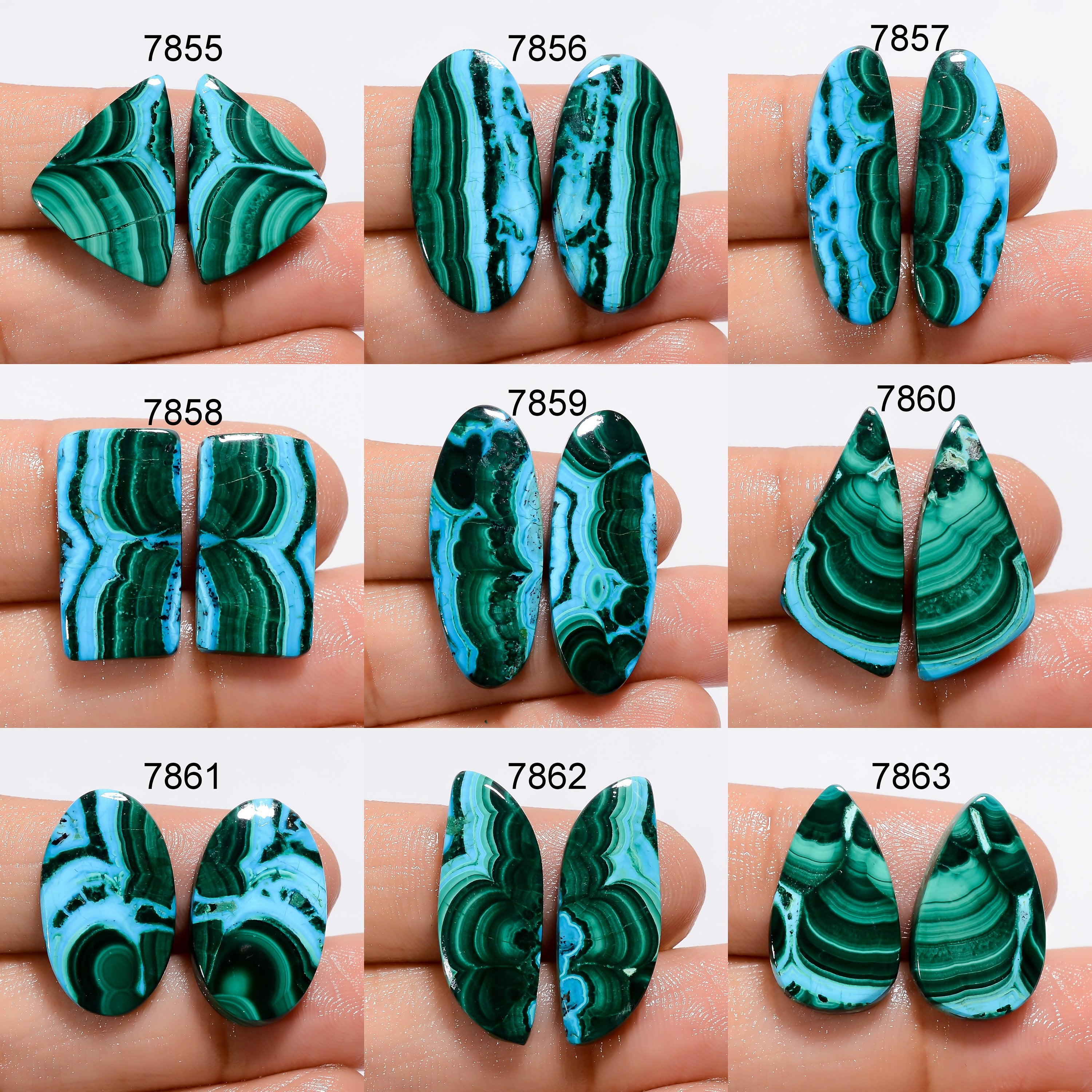 Natural Chrysocolla Cabochon Pair, Green Malachite Gemstone, Jewelry Making - image 7