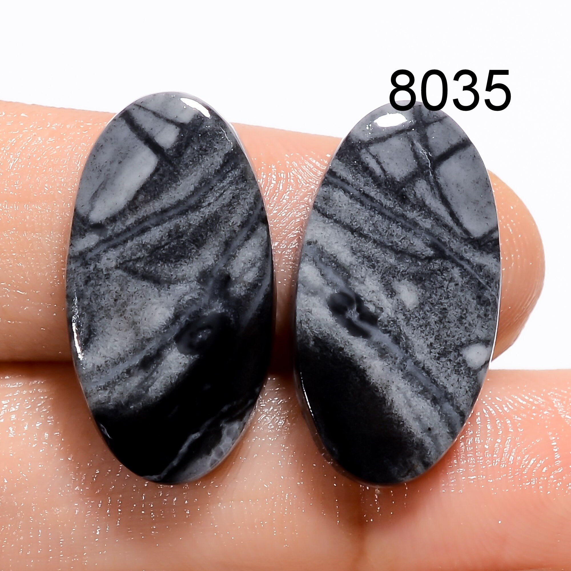 Picasso Jasper Cabochon Pair, Polished Crystal for Earring Jewelry. - image 4