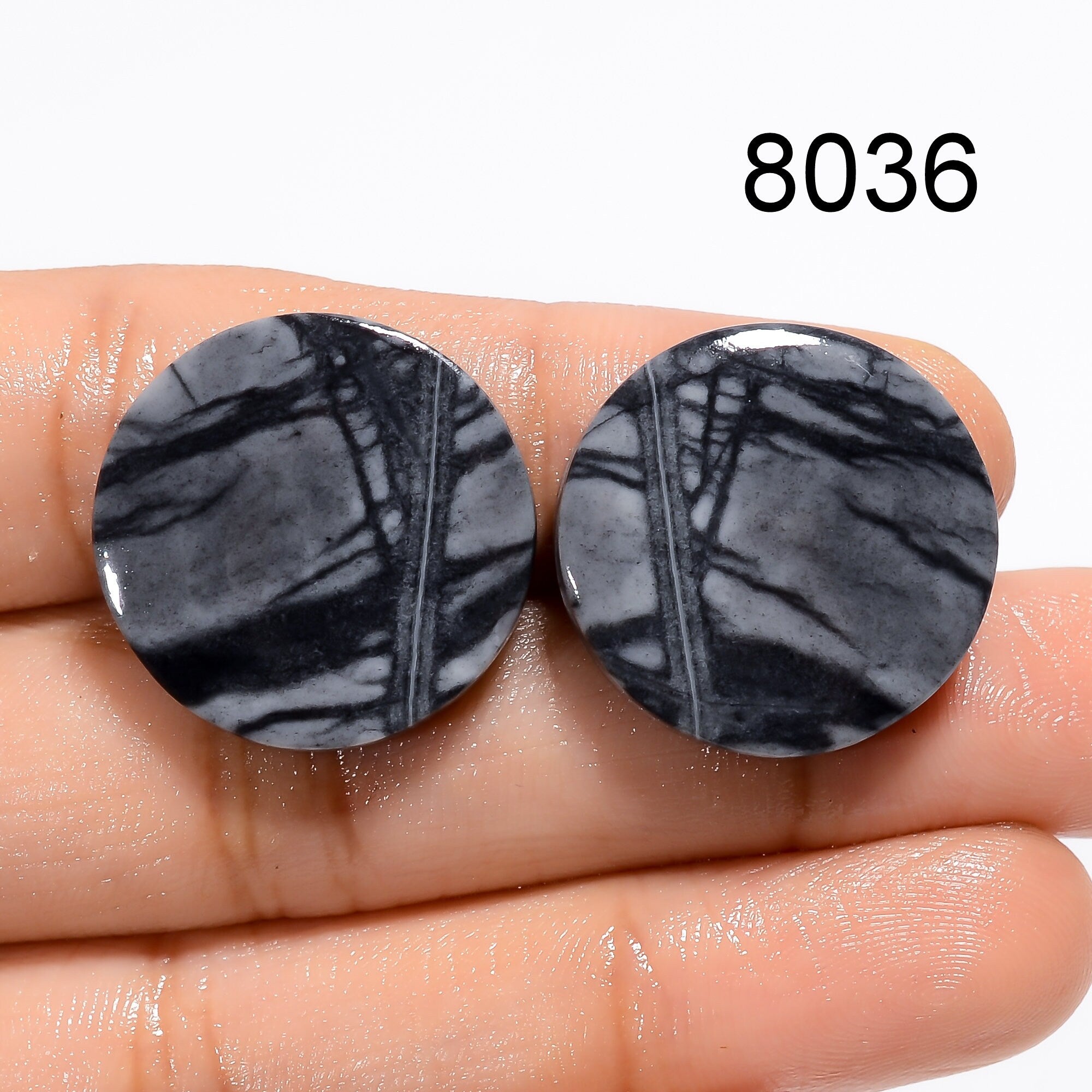 Picasso Jasper Cabochon Pair, Polished Crystal for Earring Jewelry. - image 5