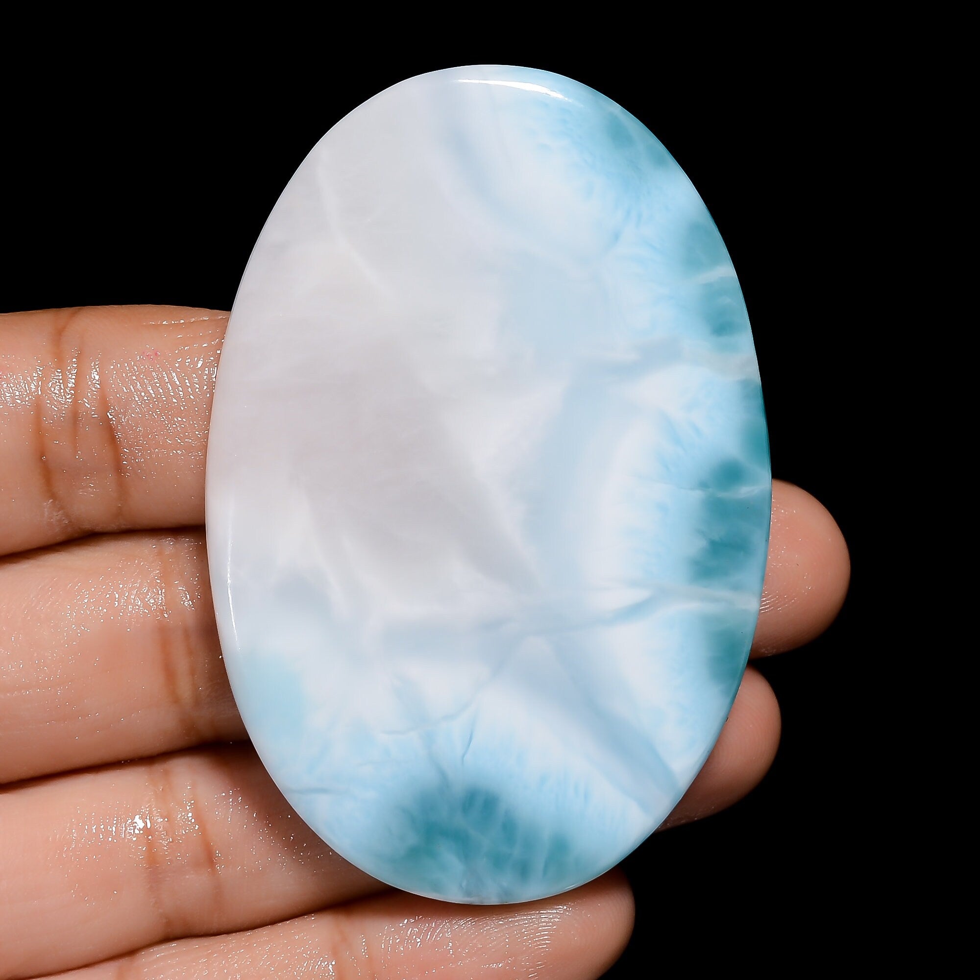 Oval AAA Larimar Cabochon, Dominican Republic Gemstone (61X41X5 mm)