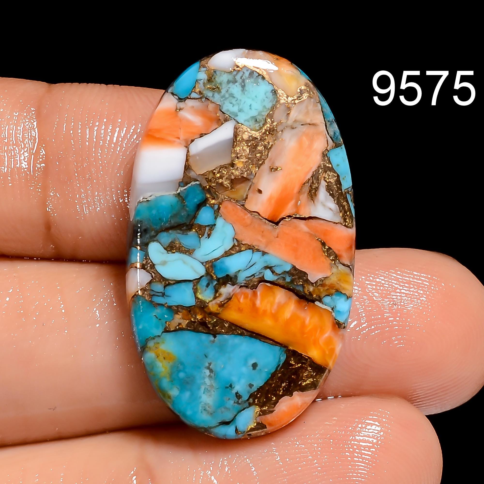 Oyster Copper Turquoise Gemstone Pair, Mix Shape Cabochons.
