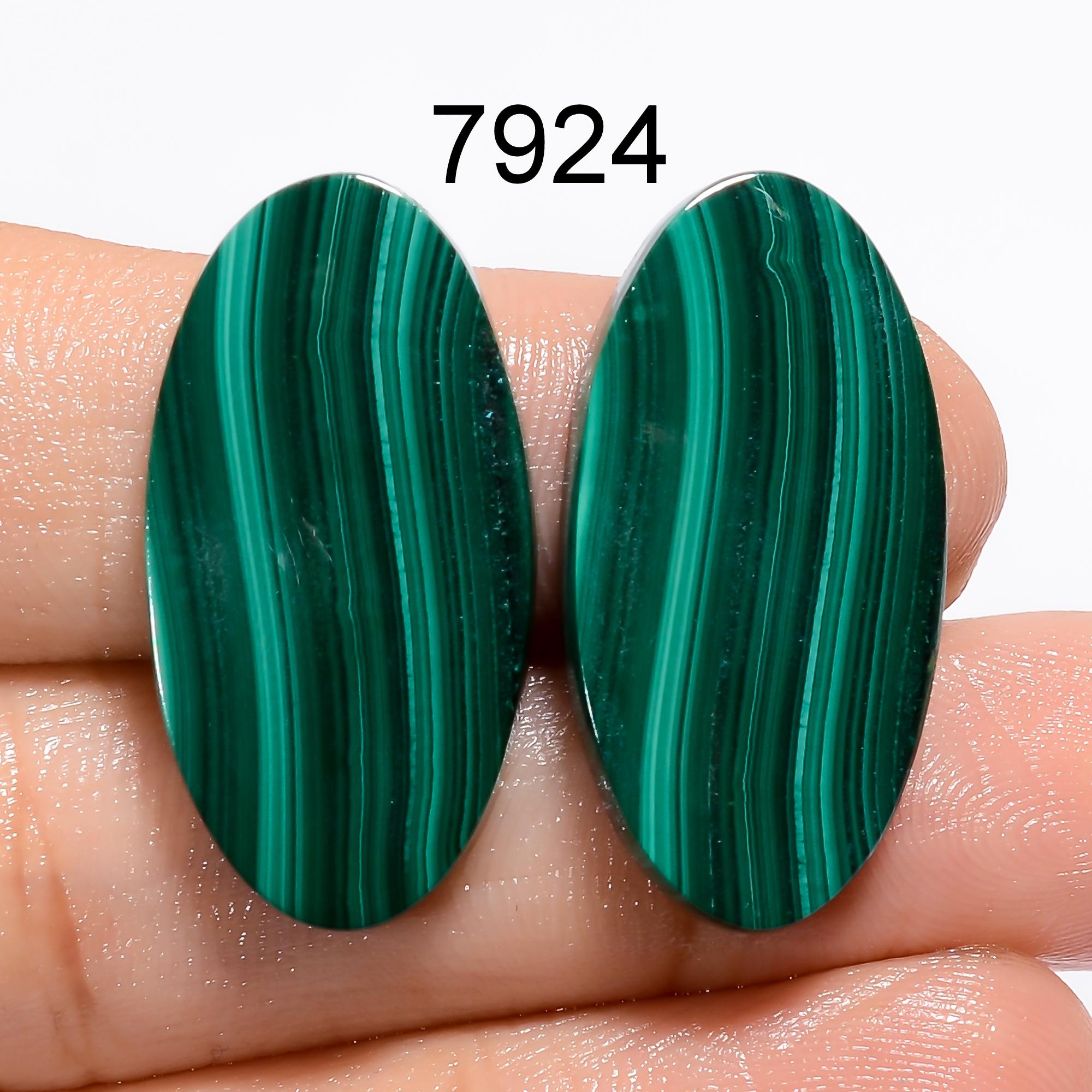 Natural Malachite Gemstone Pair, AAA Quality African Loose Cabochon For Jewelry Making
