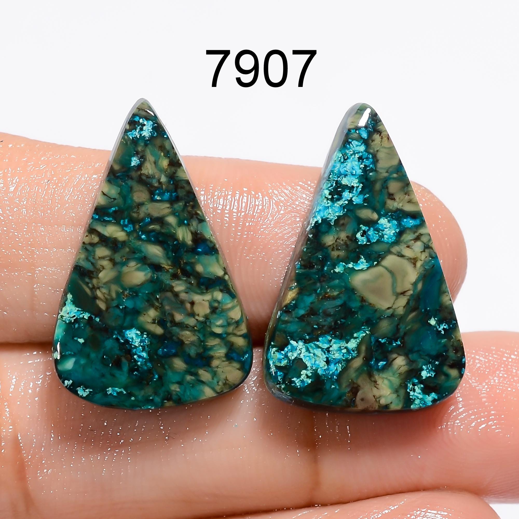 Natural Chrysocolla Pair Gemstone, Natural Chrysocolla Cabochons Pair, Loose Chrysocolla Cabochons Pair for Earring Jewe