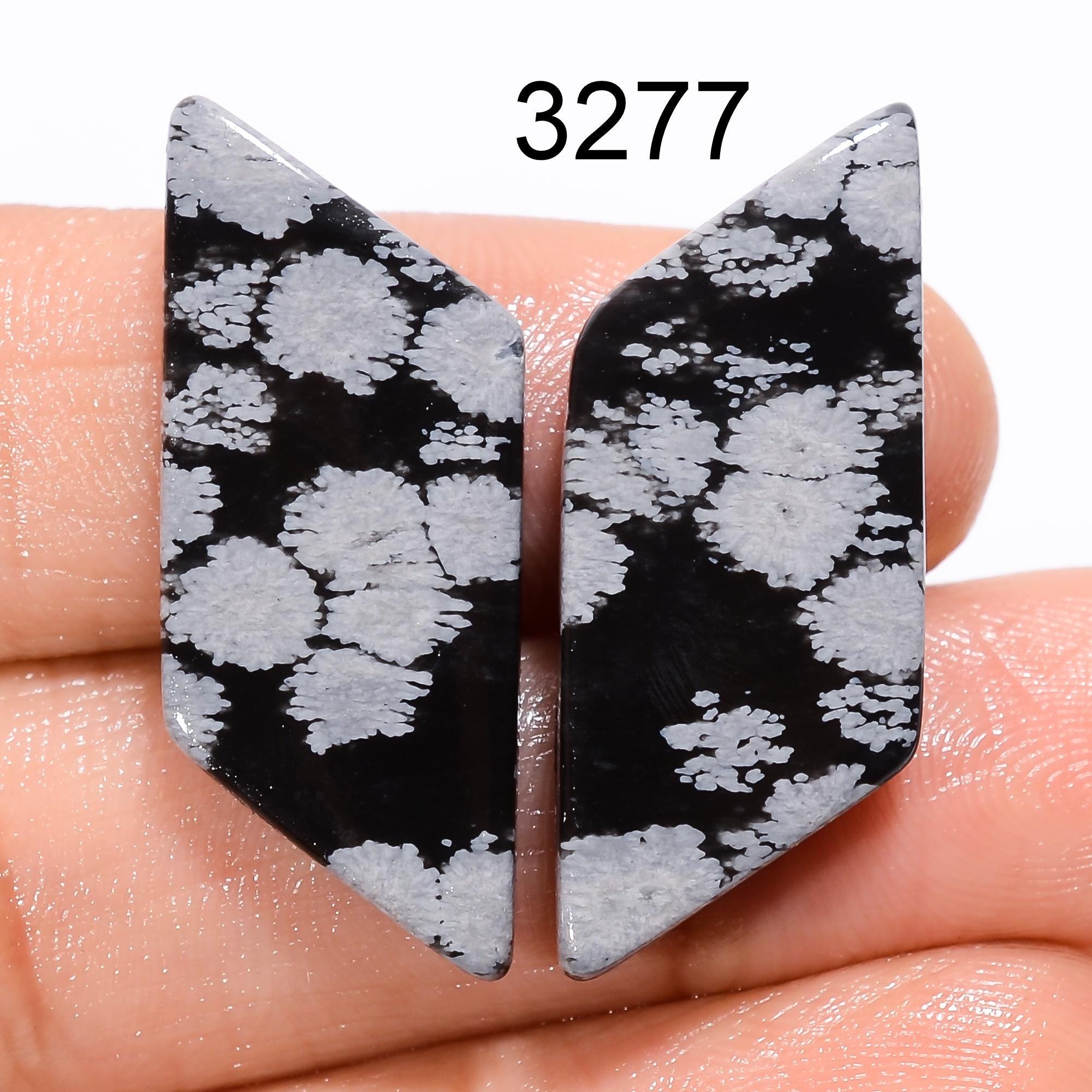 Snowflake Obsidian Gemstone Pair, Natural Obsidian Cabochon Pair, Designer Snowflake Matched Gemstone Pair For Earring J