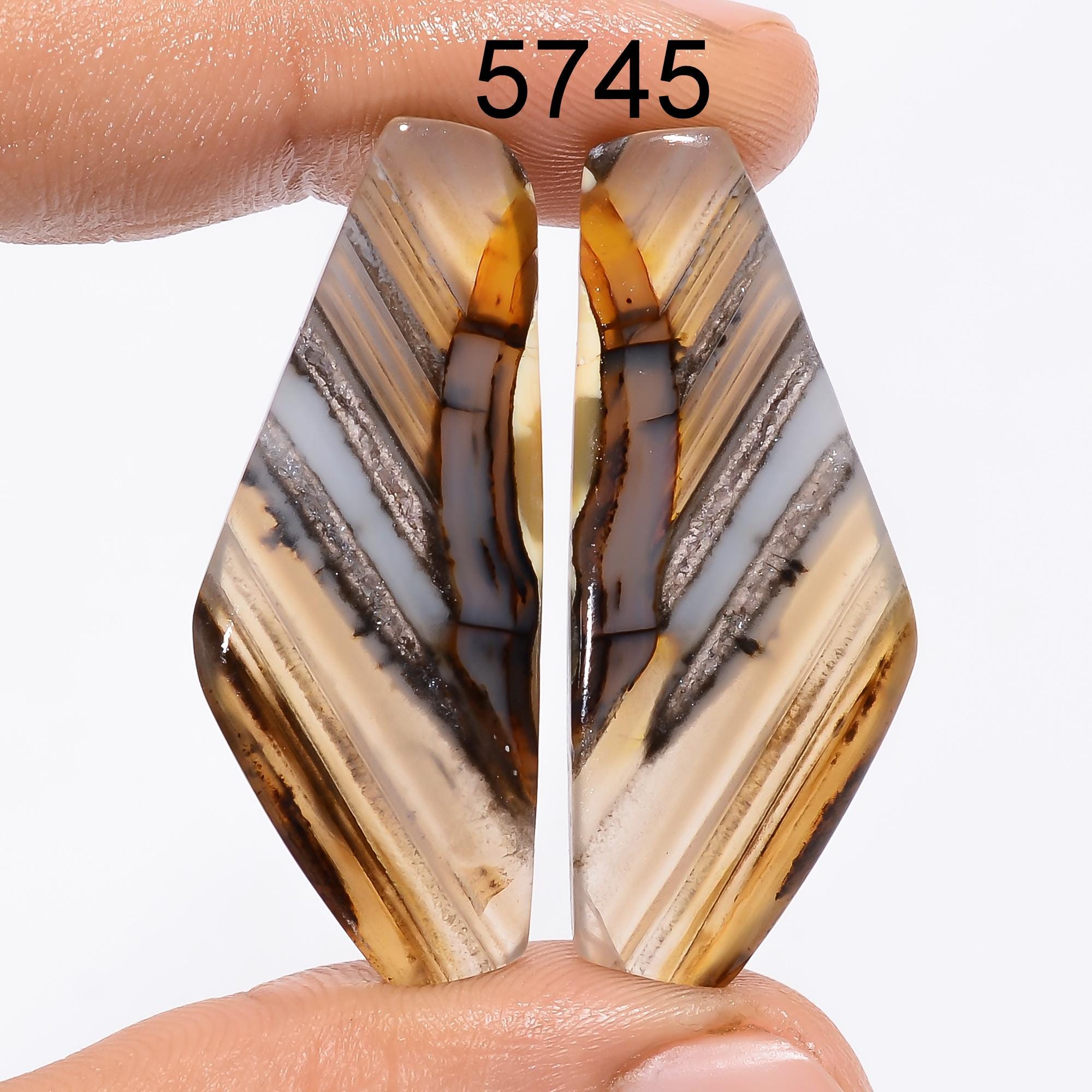 Montana Agate Pair Cabochons, Multi Color Gemstone, Earring Jewelry