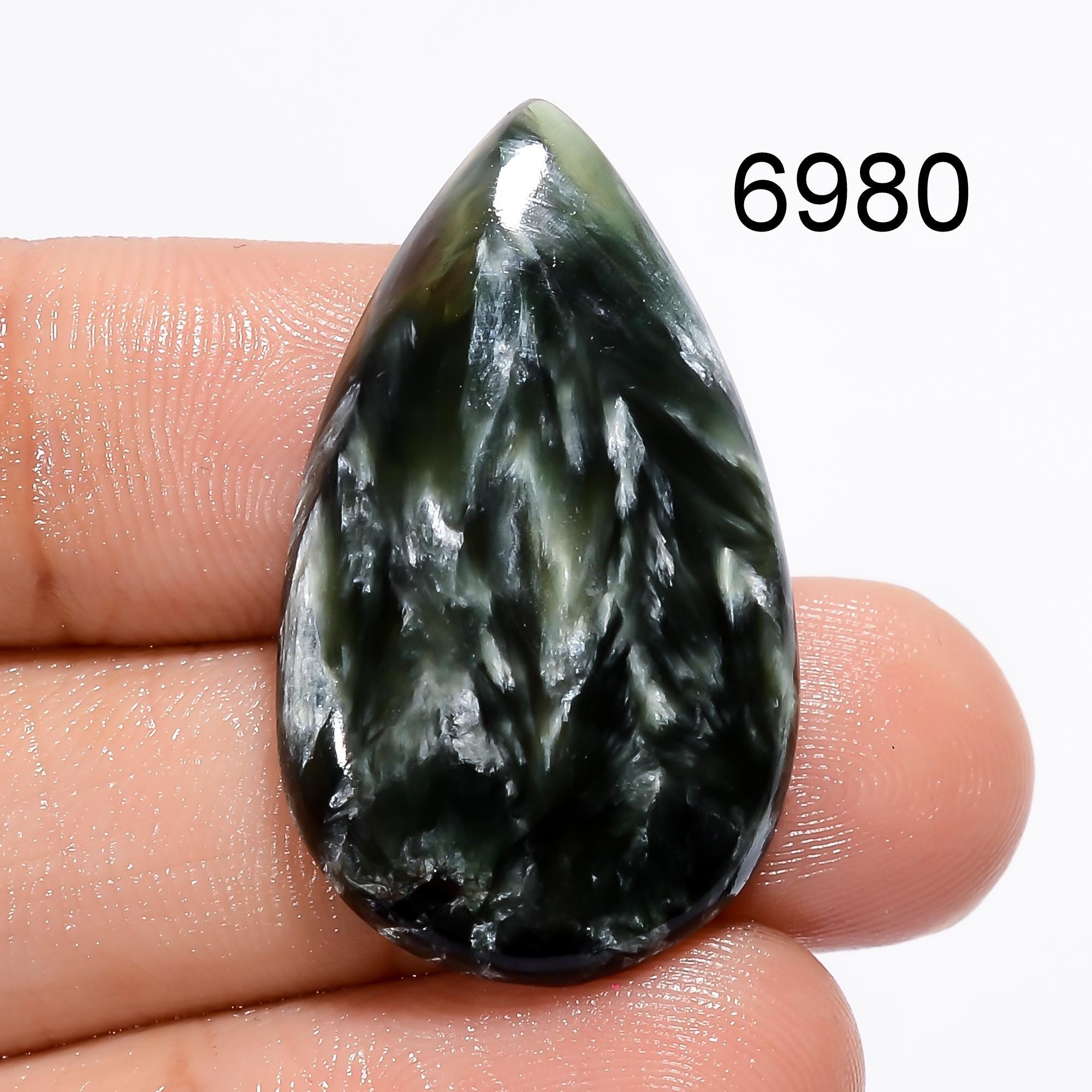 AAA Green Seraphinite Cabochon, Natural Gemstone for Jewelry - image 7