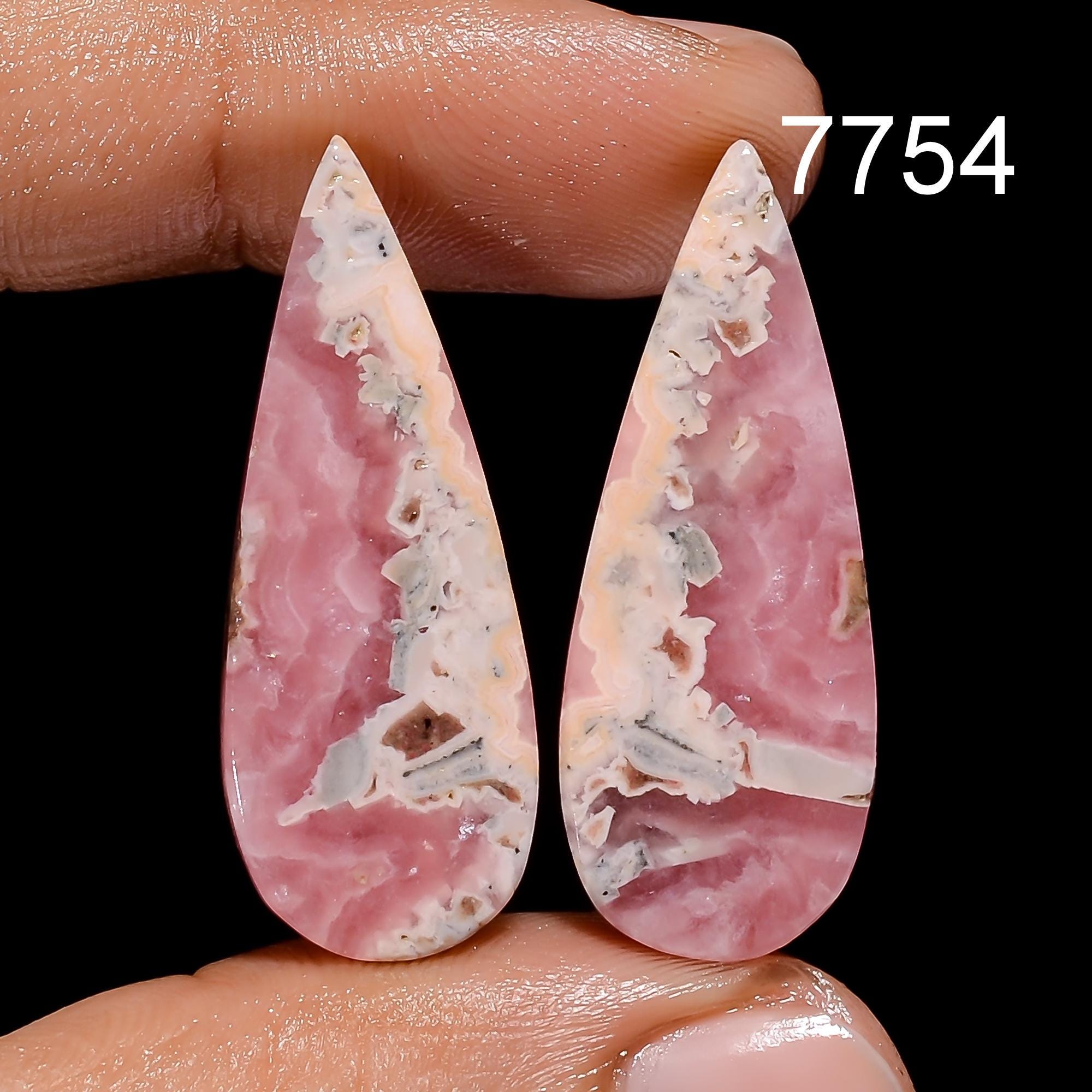 Natural Rhodochrosite Gemstone Pair, Matched Earring Cabochons for Jewelry Making - image 3