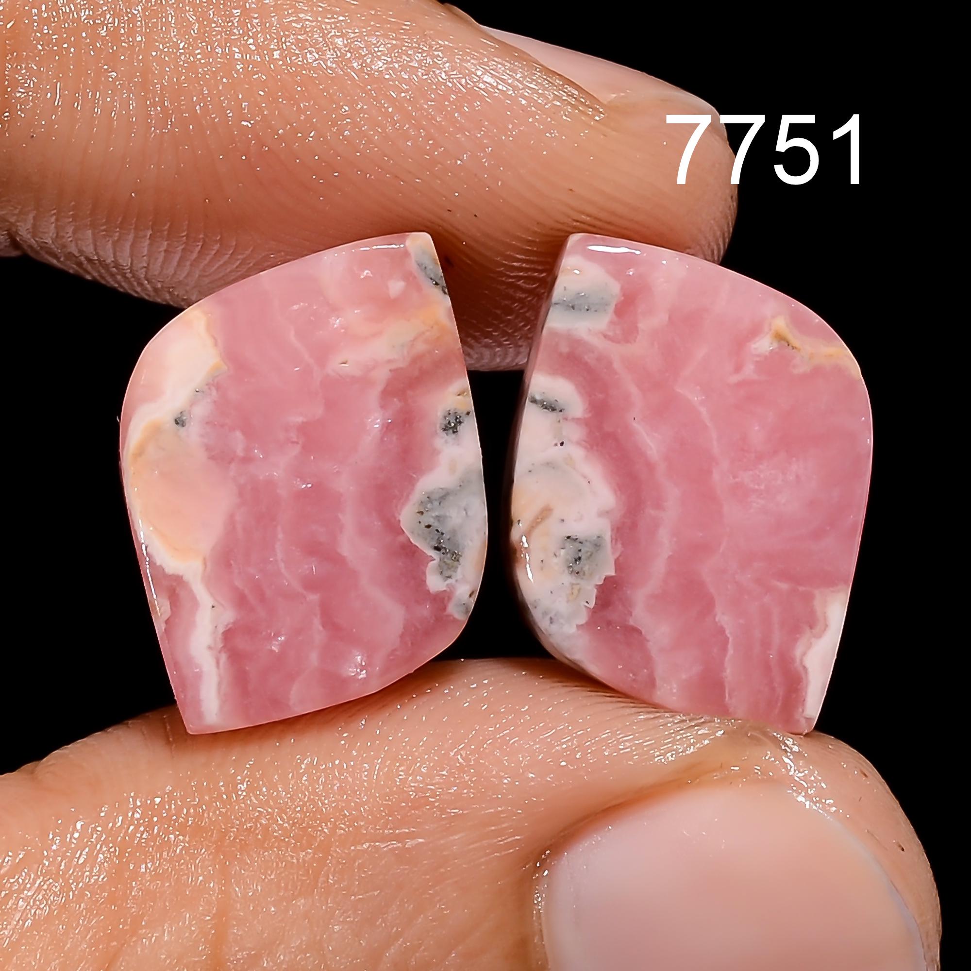 Natural Rhodochrosite Gemstone Pair, Matched Earring Cabochons for Jewelry Making - image 2