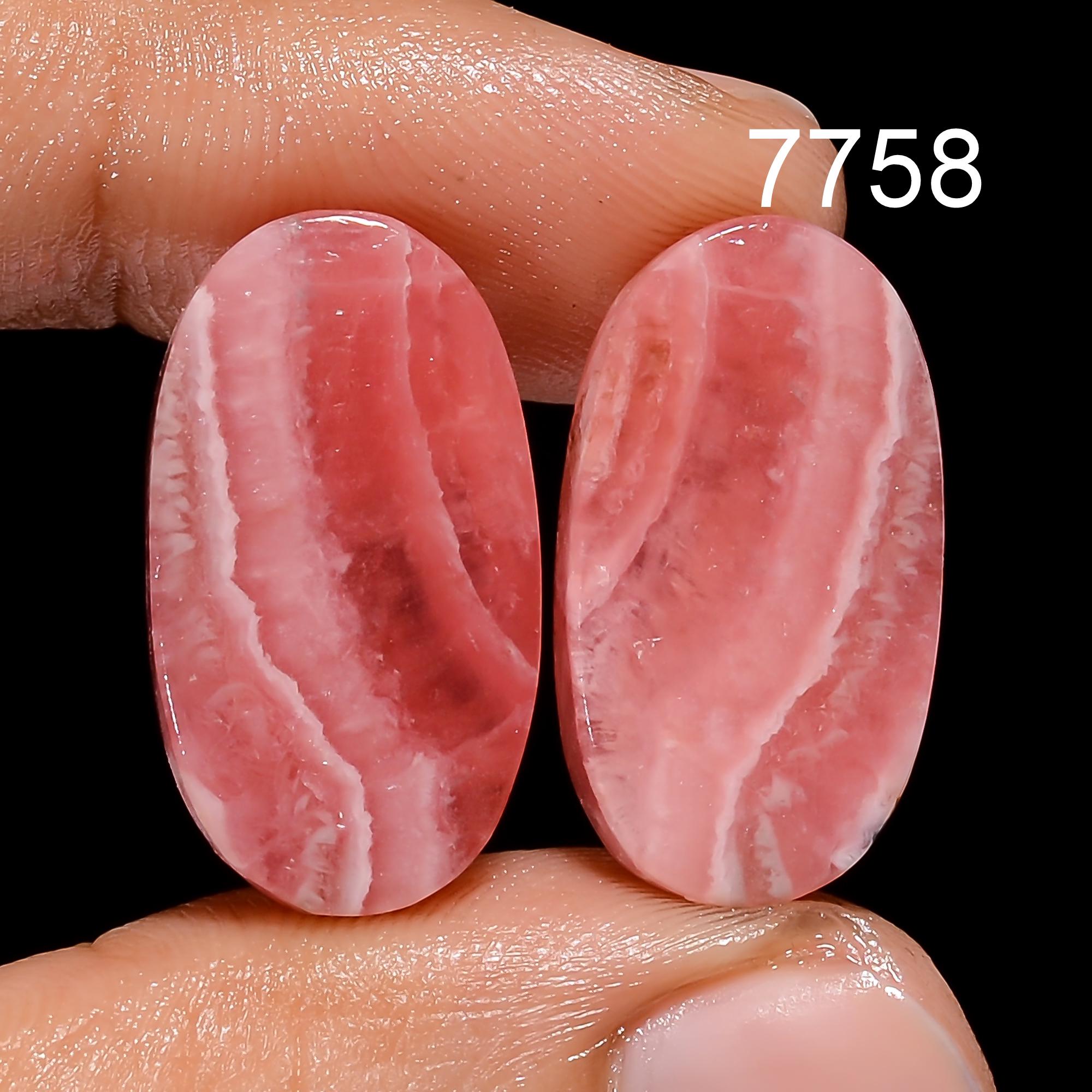 Natural Rhodochrosite Gemstone Pair, Matched Earring Cabochons for Jewelry Making - image 5