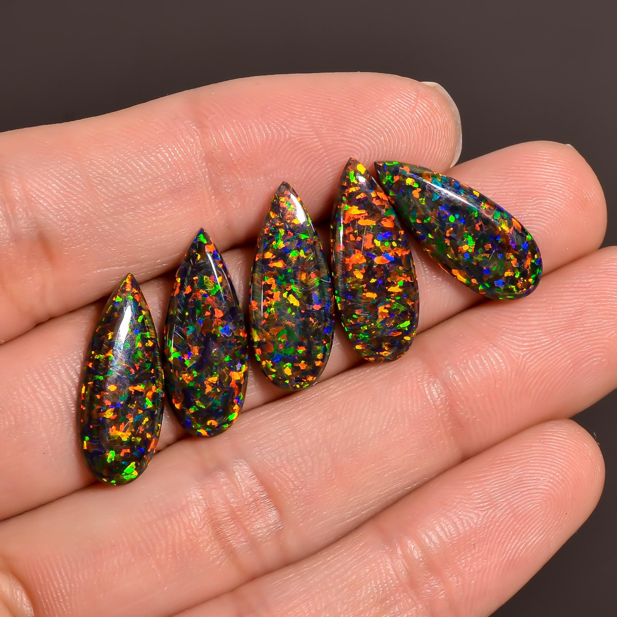Fire Play Black Opal Gemstone, Teardrop Cabochon (20x8 mm) - image 4
