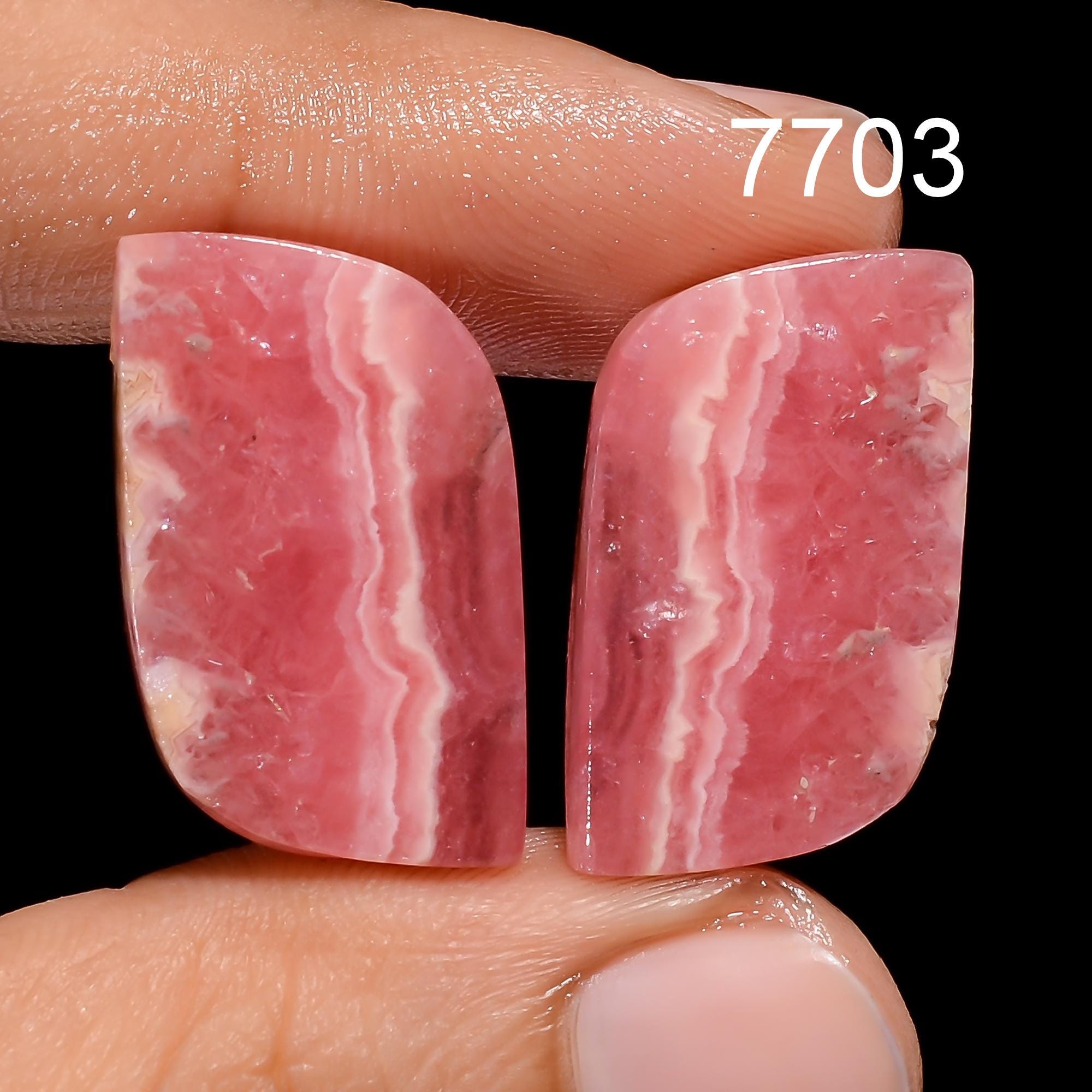 Natural Rhodochrosite Gemstone Cabochon Pair, Loose Gemstone For Jewelry Making - image 2