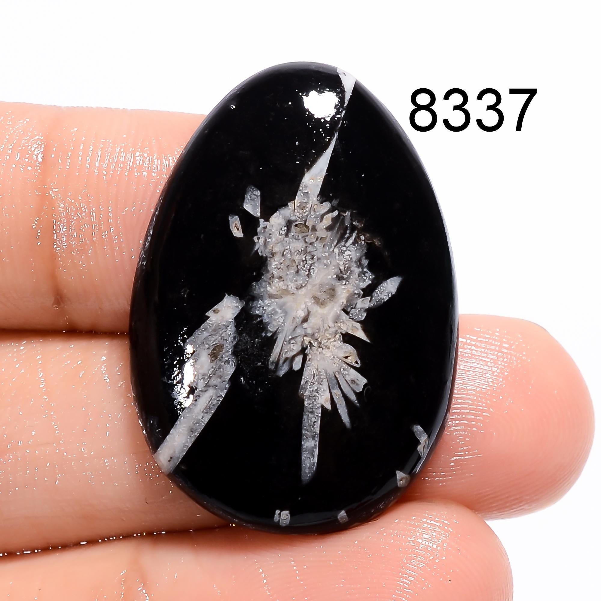 Natural Black Chrysanthemum Cabochon Loose Smooth Polished Gemstone - image 7