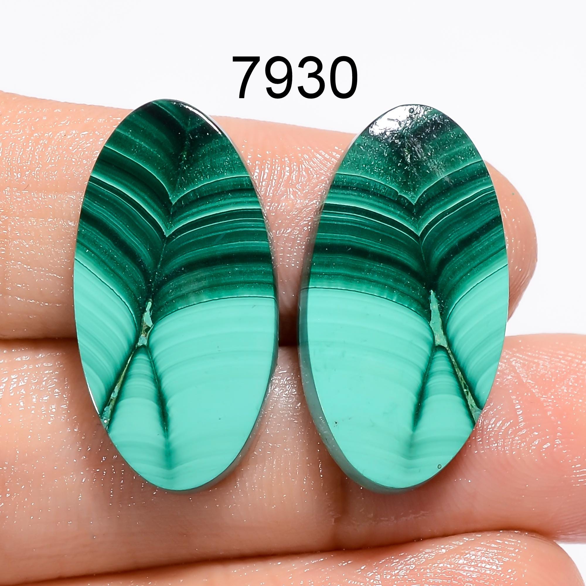 AAA African Malachite Gemstone Pair, Matched Cabochons