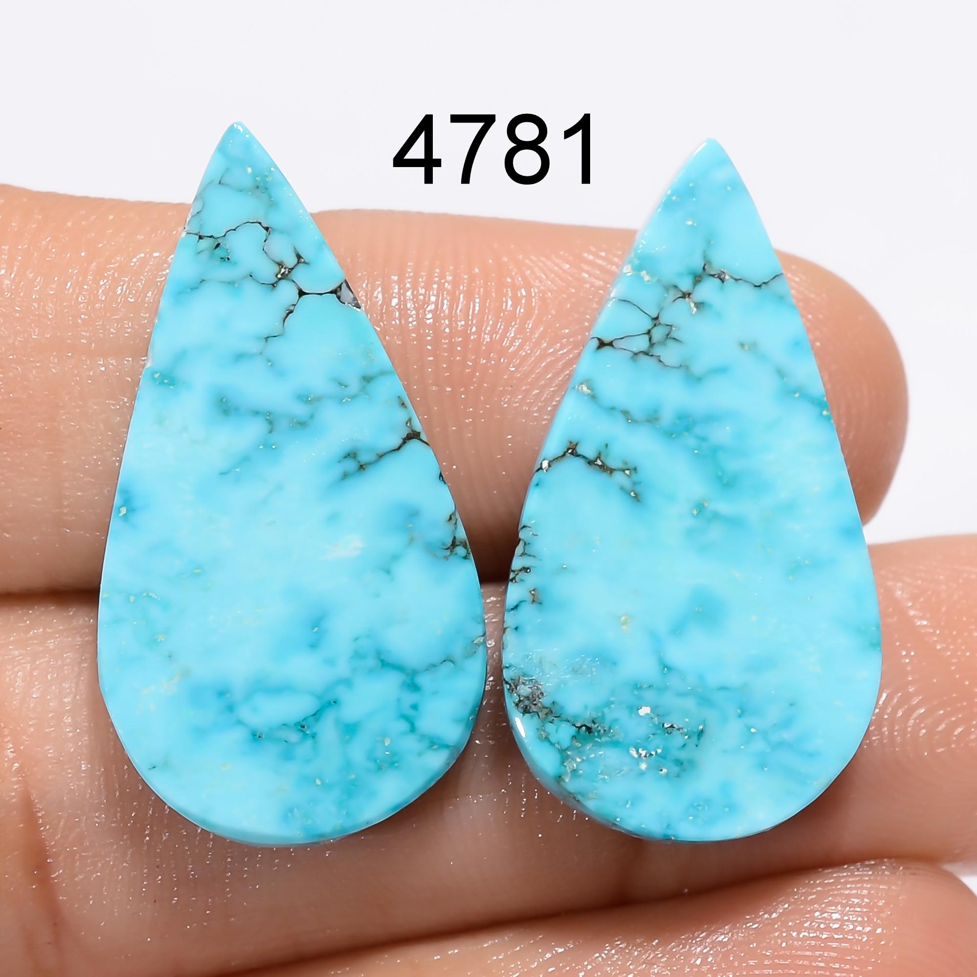AAA Blue Turquoise Gemstone Pair: Pear Cabochons,