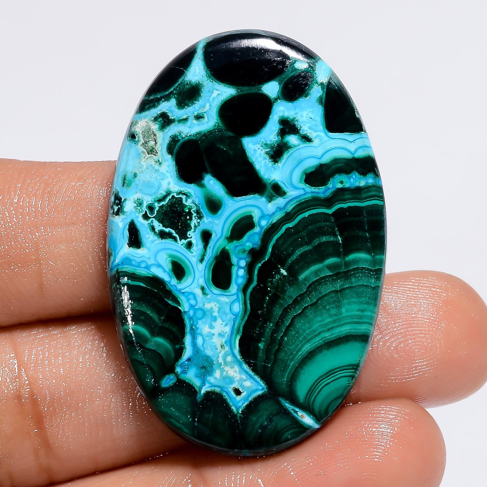 Natural Malachite Chrysocolla Cabochon: Green Oval Pendant Gemstone, 58 Cts