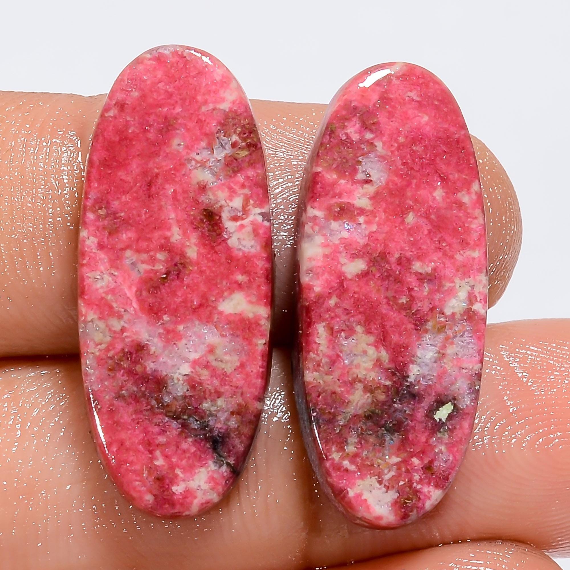 AAA Pink Thulite Cabochon Pair, Natural Gemstone for Jewelry Crafts