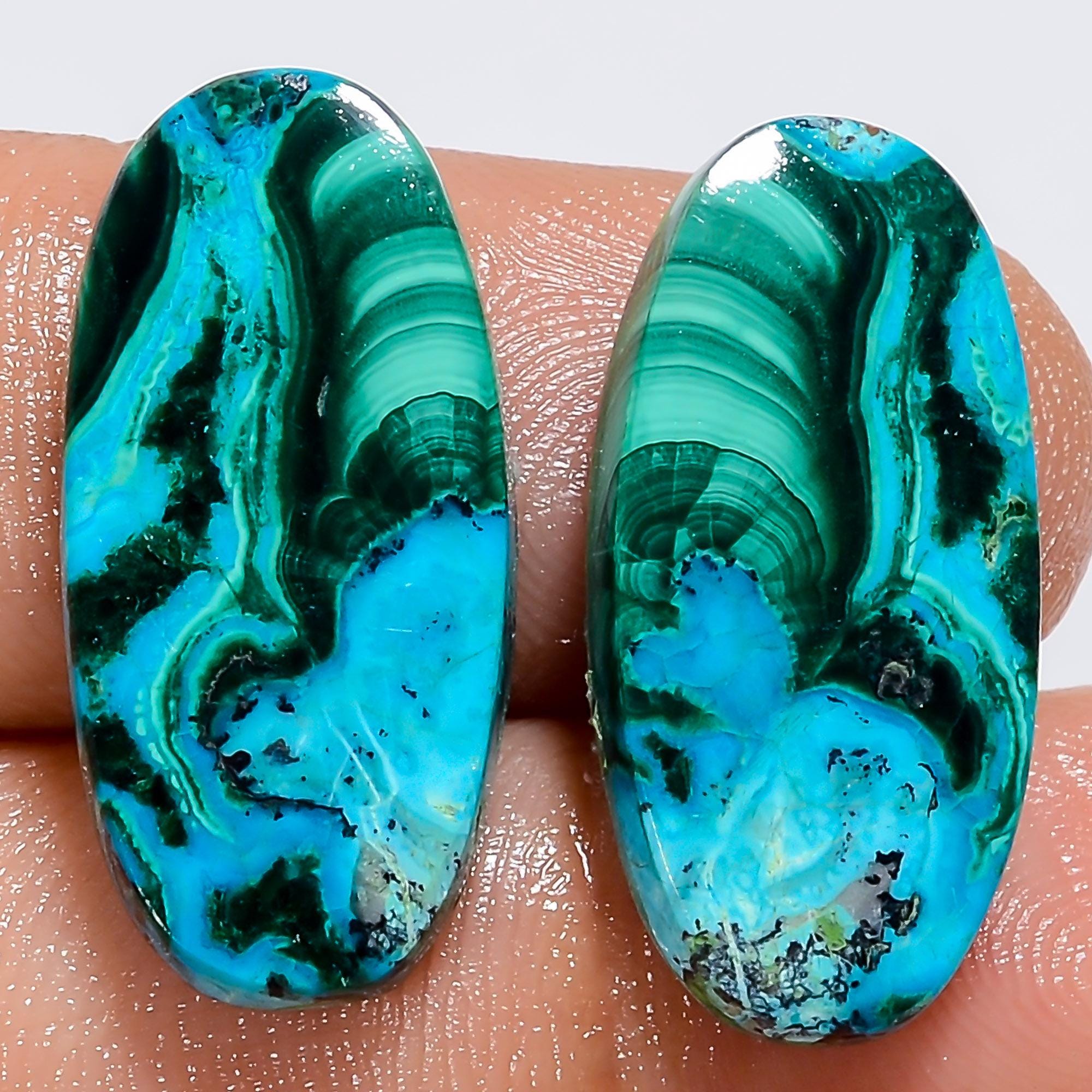 Malachite Chrysocolla Gemstone Pair, African AAA Grade, Mixed Shape