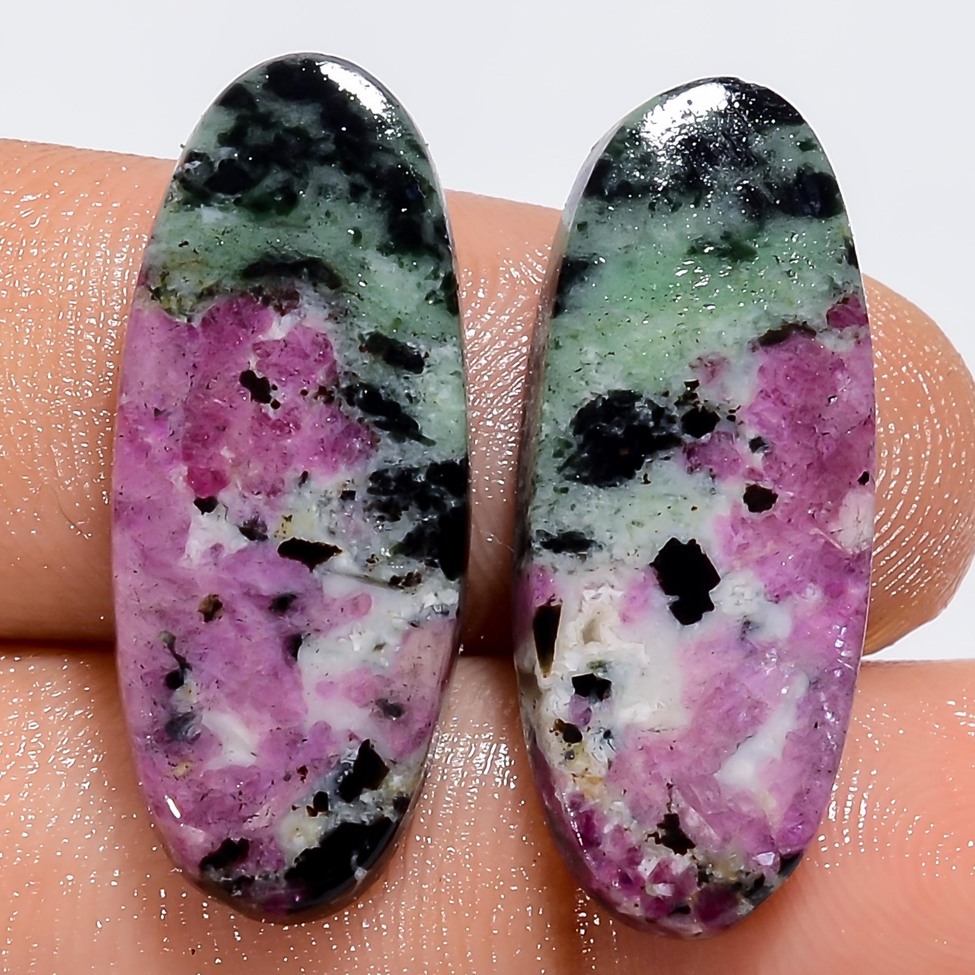 AAA Ruby Zoisite Gemstone Pair: Oval Cabochons, 26 Cts