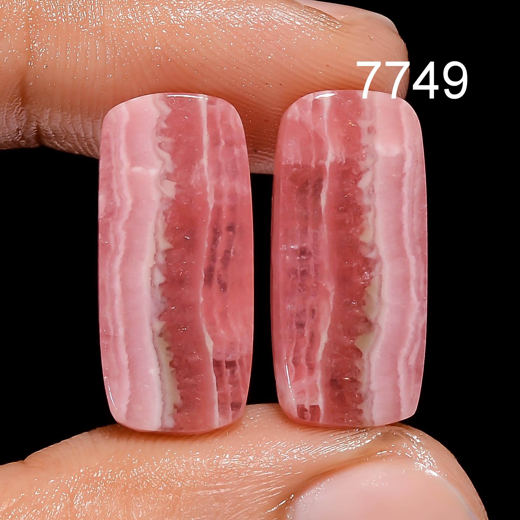 Natural Rhodochrosite Gemstone Pair, Matched Earring Cabochons for Jewelry Making
