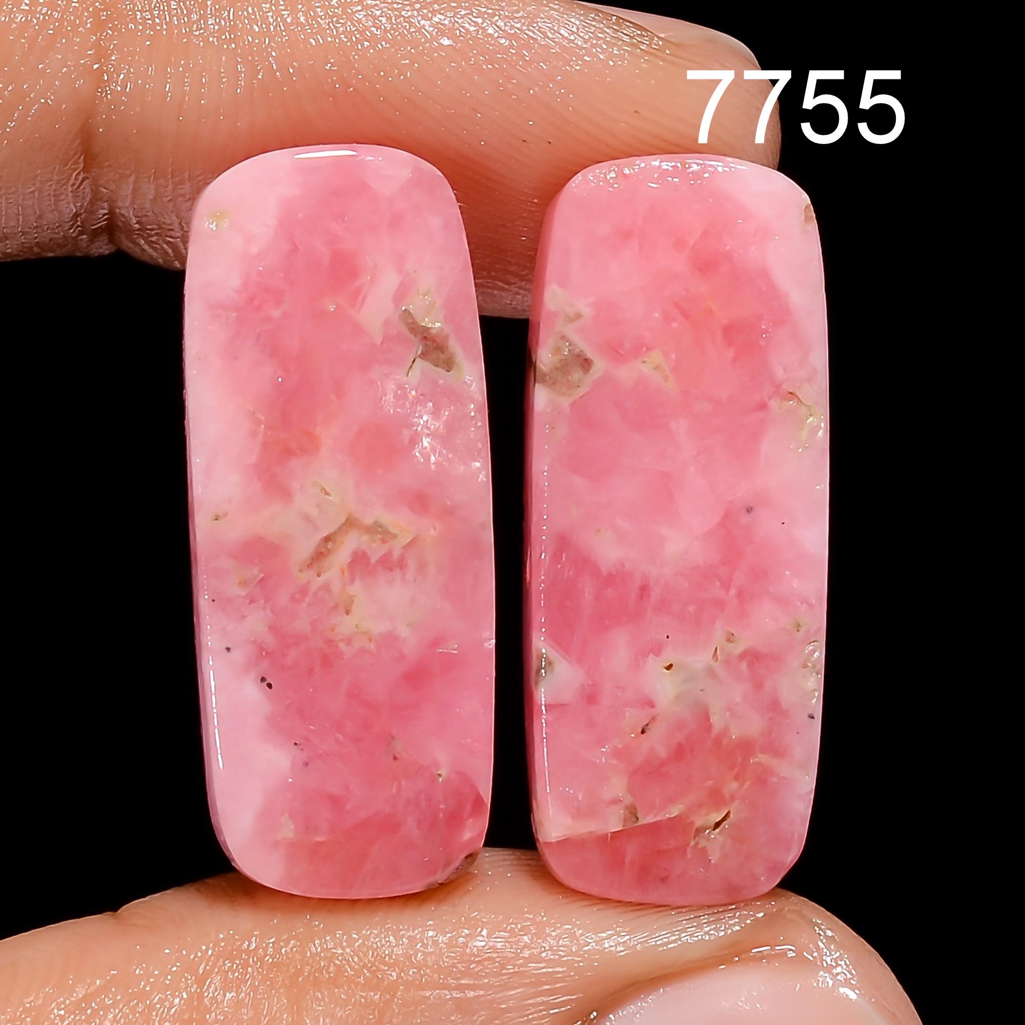 Natural Rhodochrosite Gemstone Pair, Matched Earring Cabochons for Jewelry Making - image 4