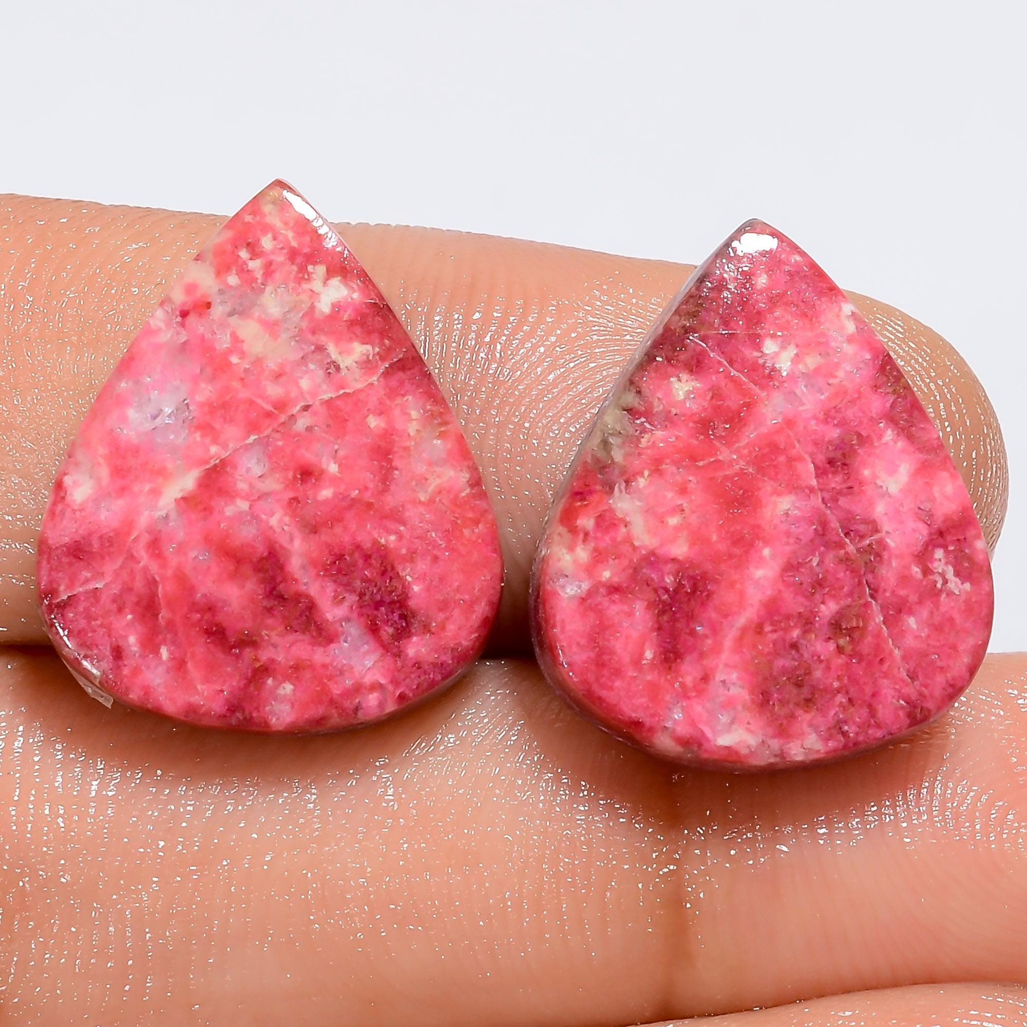 AAA Pink Thulite Gemstone Pair, Norway Cabochons