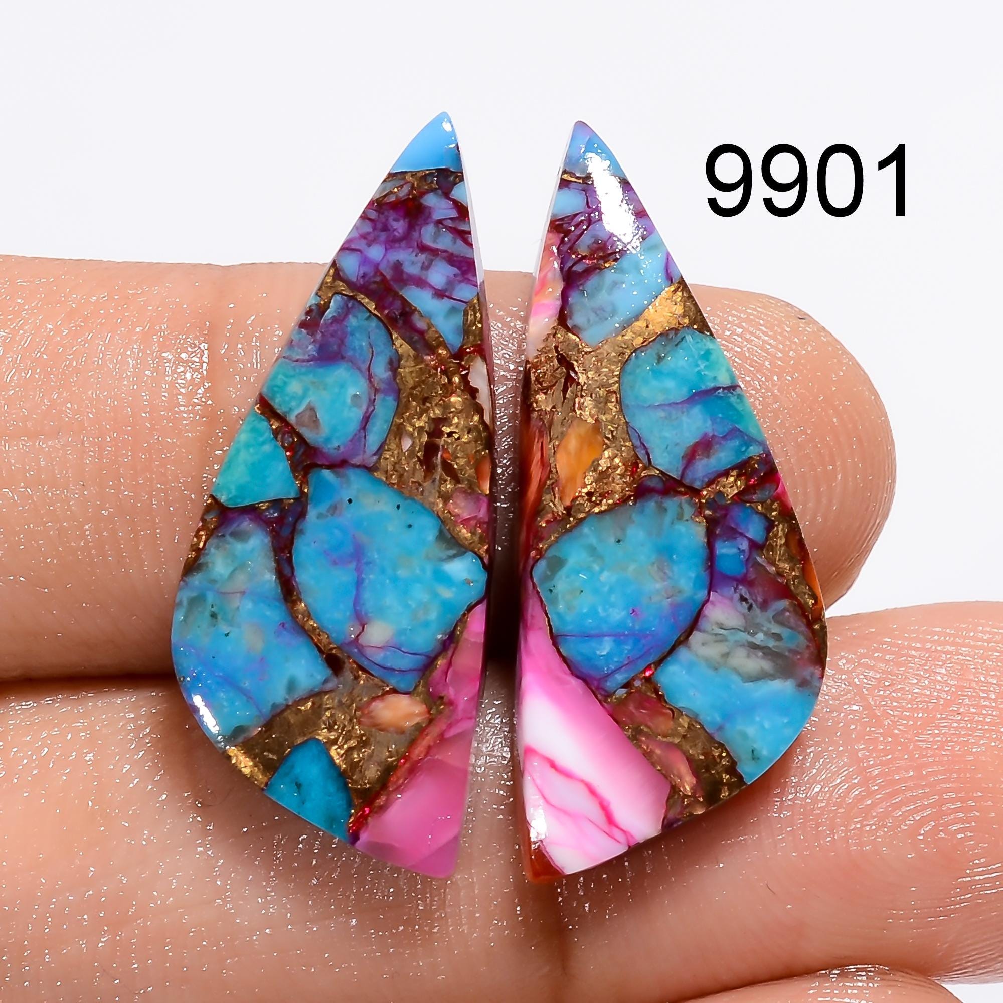 AAA Mohave Copper Turquoise Gemstone Pair, Earring Cabochons
