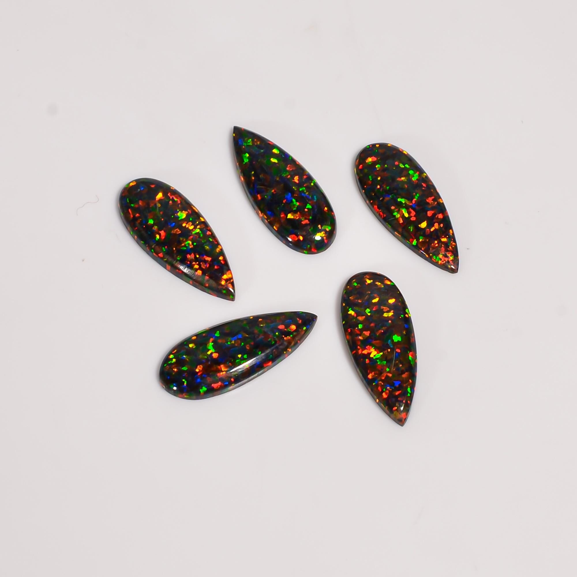 Fire Play Black Opal Gemstone, Teardrop Cabochon (20x8 mm) - image 2
