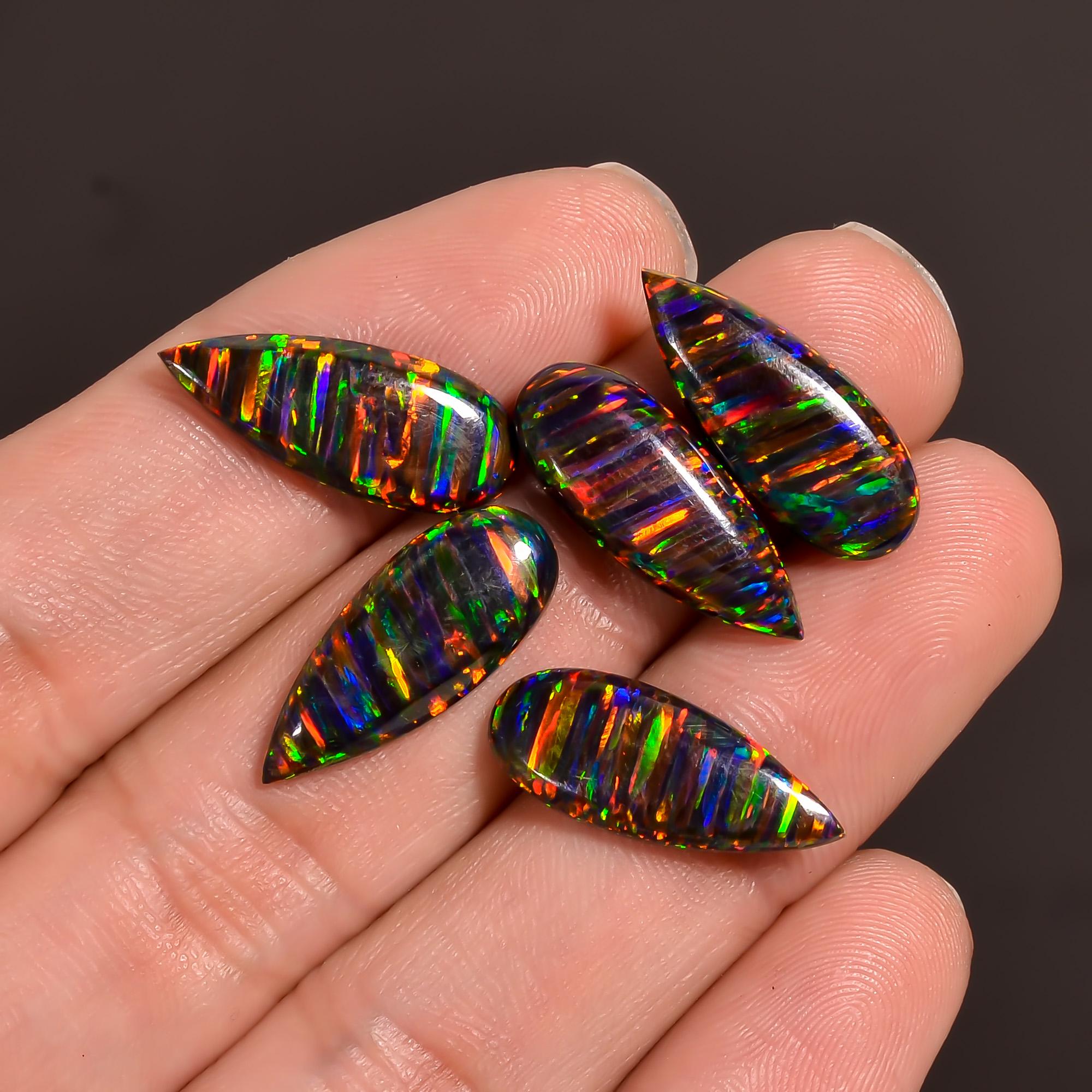 Ethiopian Midnight Opal Teardrop Cabochon, Opal Loose Gemstone For Jewelry Making, Black Color Opal Cabochon Calibrated  - image 4