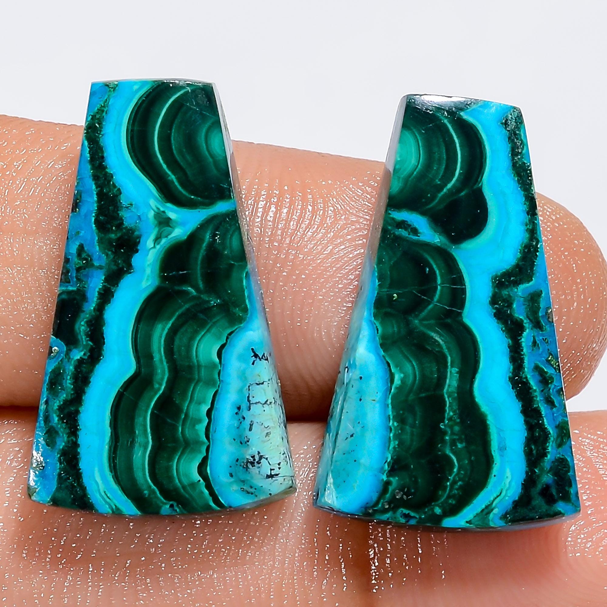 MALACHITE Chrysocolla Gemstone Pair  Natural Beautiful Green Fancy Shape Malachite Chrysocolla Pair, African Matched Gem