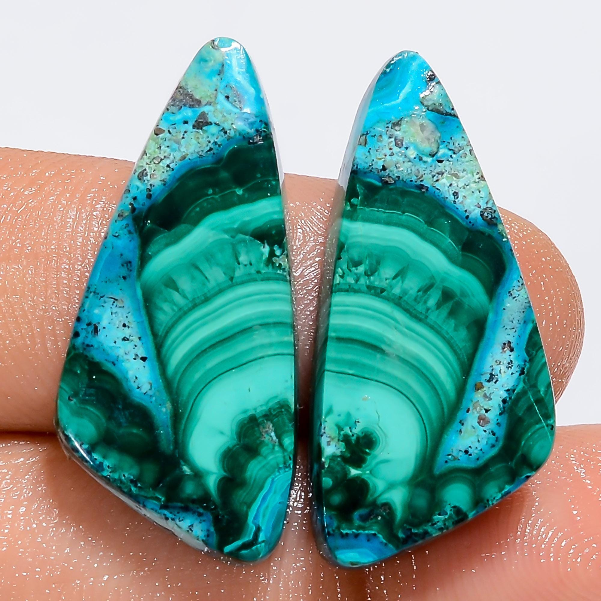 MALACHITE Chrysocolla Gemstone Pair  Natural Beautiful Green Fancy Shape Malachite Chrysocolla Pair, African Matched Gem