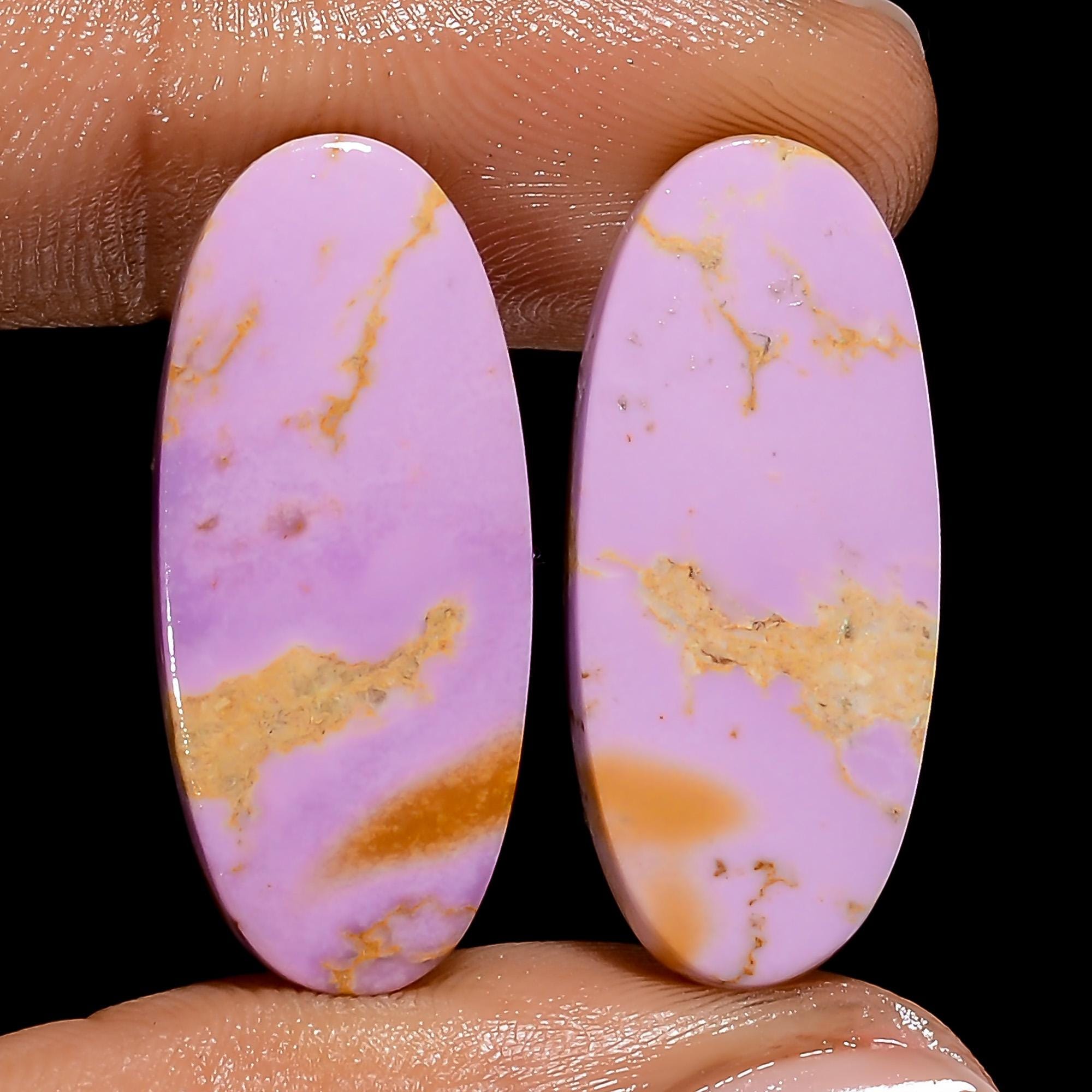 Natural Oval Phosphorite Gemstone Pair, Matched Earring Stone, AAA Quality
