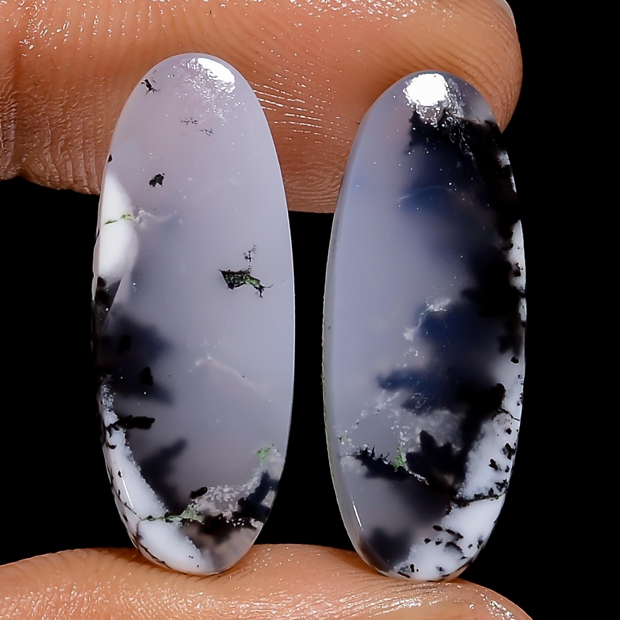 Natural Dendrite Opal Gemstone Pair, Mix Shape, Handmade Jewelry Supply - image 5