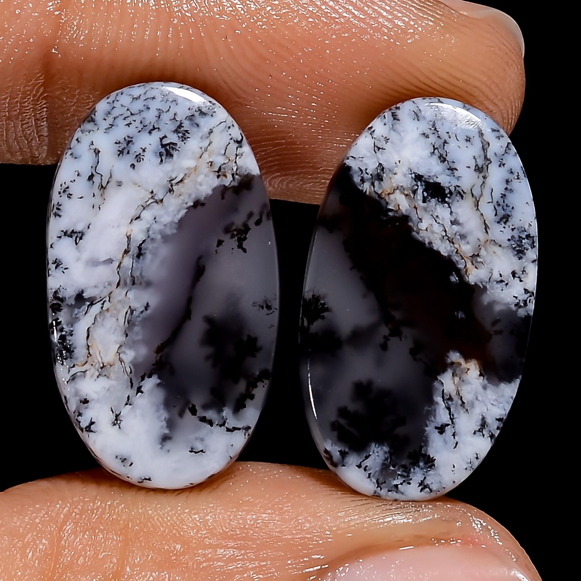 Natural Dendrite Opal Gemstone Pair, Mix Shape, Handmade Jewelry Supply - image 4