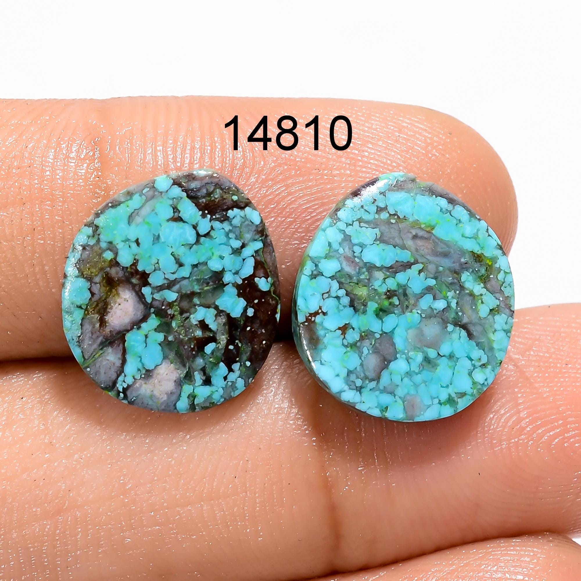 Natural Tibetan Turquoise Gemstone Cabochon Pair, AAA Quality