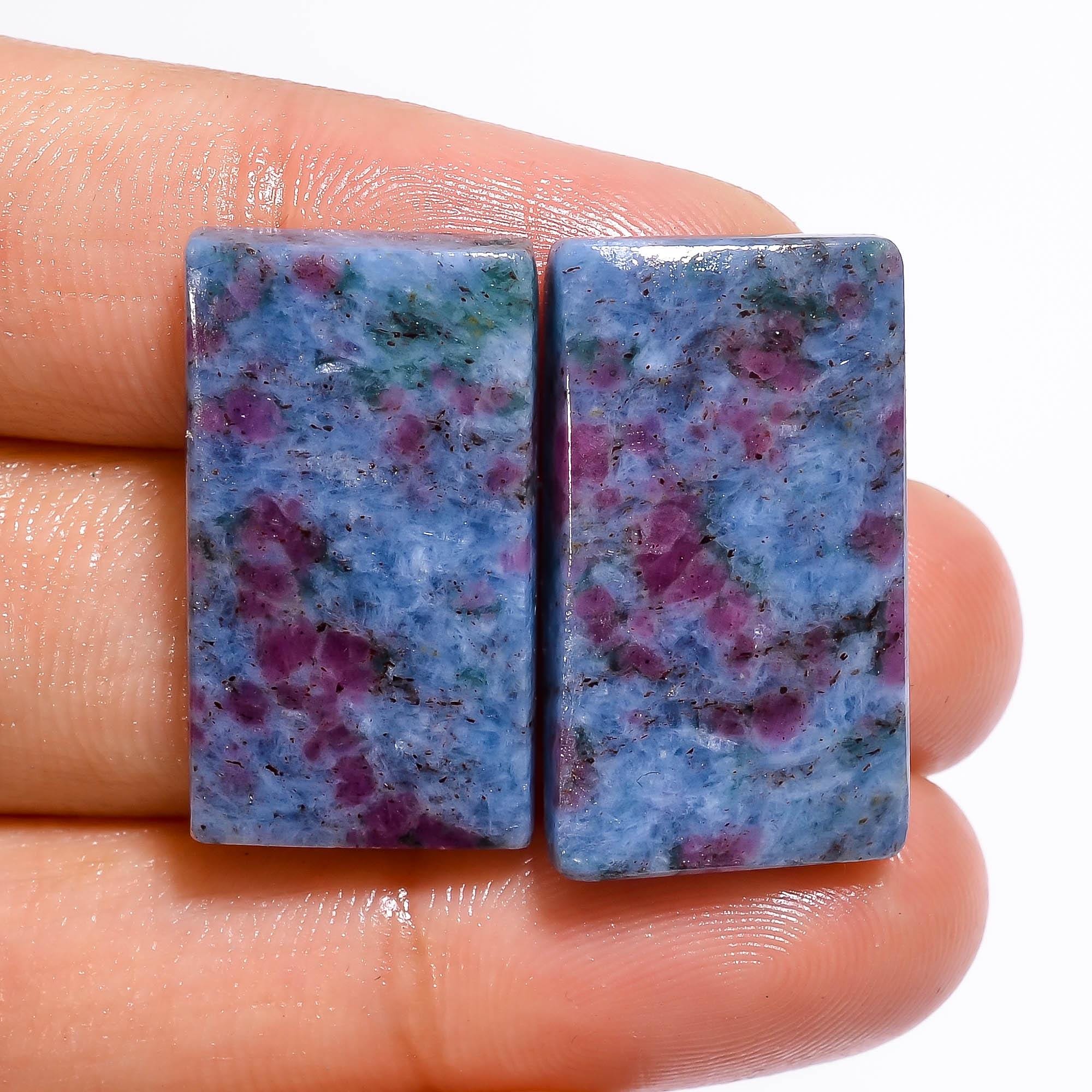 Ruby Kyanite Cabochon Pair, Radiant Gemstone, Jewelry Making.