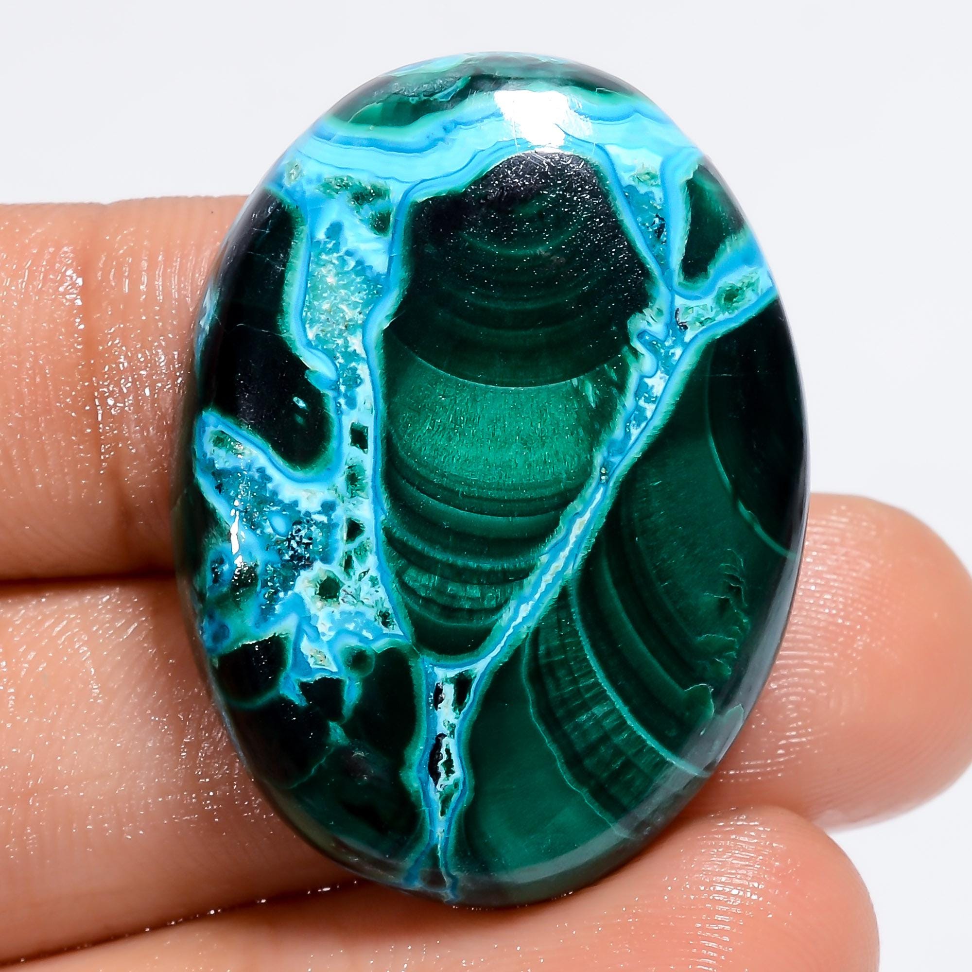 Oval Malachite Chrysocolla Cabochon: Green African Pendant Gemstone (32X24X5 mm)