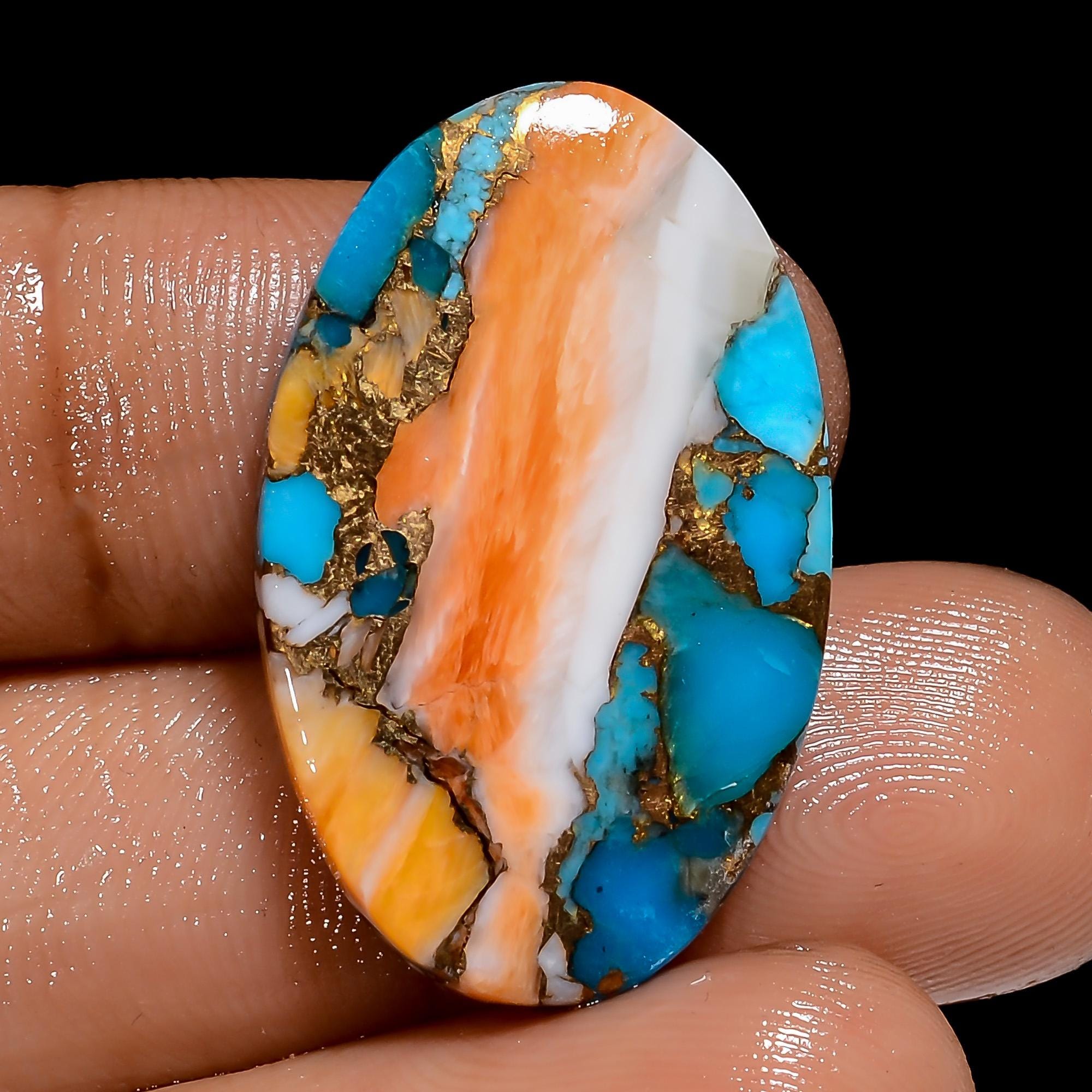 Oyster Copper Turquoise Cabochon, Oval Gemstone, Jewelry Making Supply