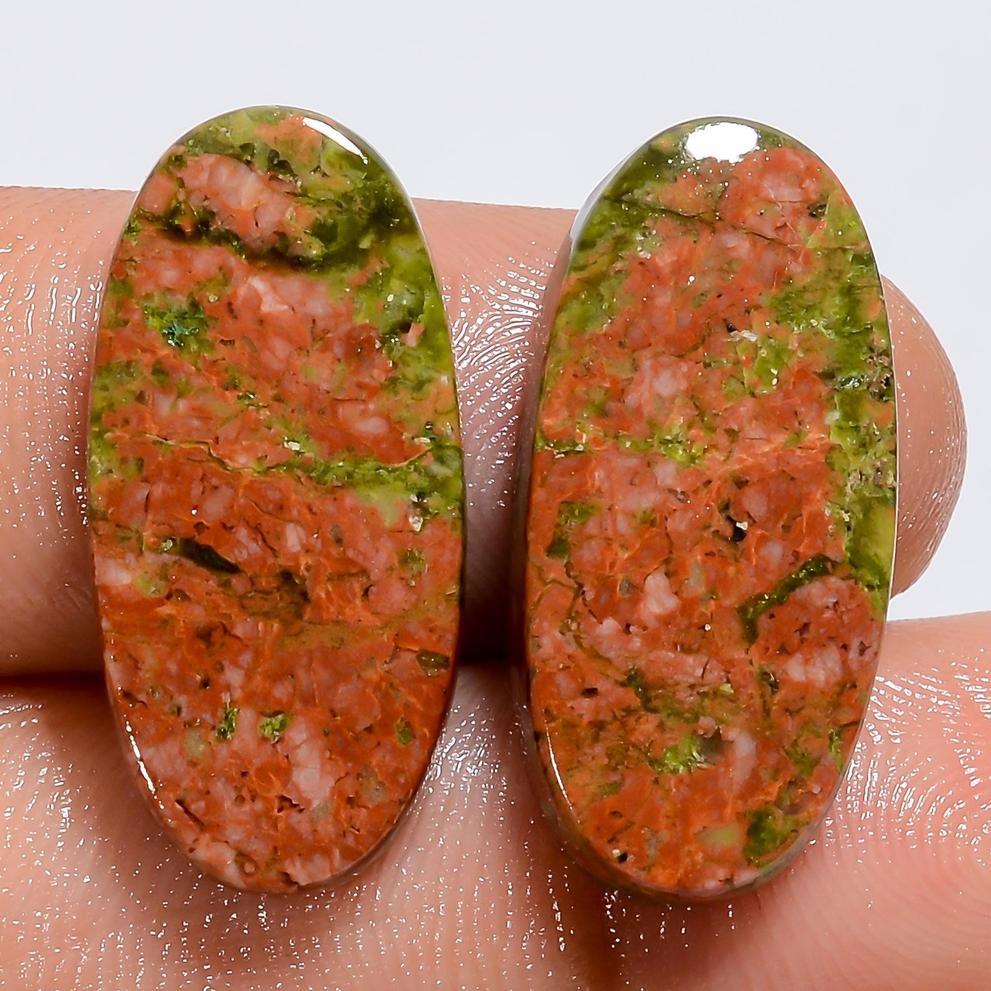 Natural Unakite Gemstone Pair, Oval Shape, Matched Stone, Healing Unakite Gemstone For Earring Jewelry Making Making Sup