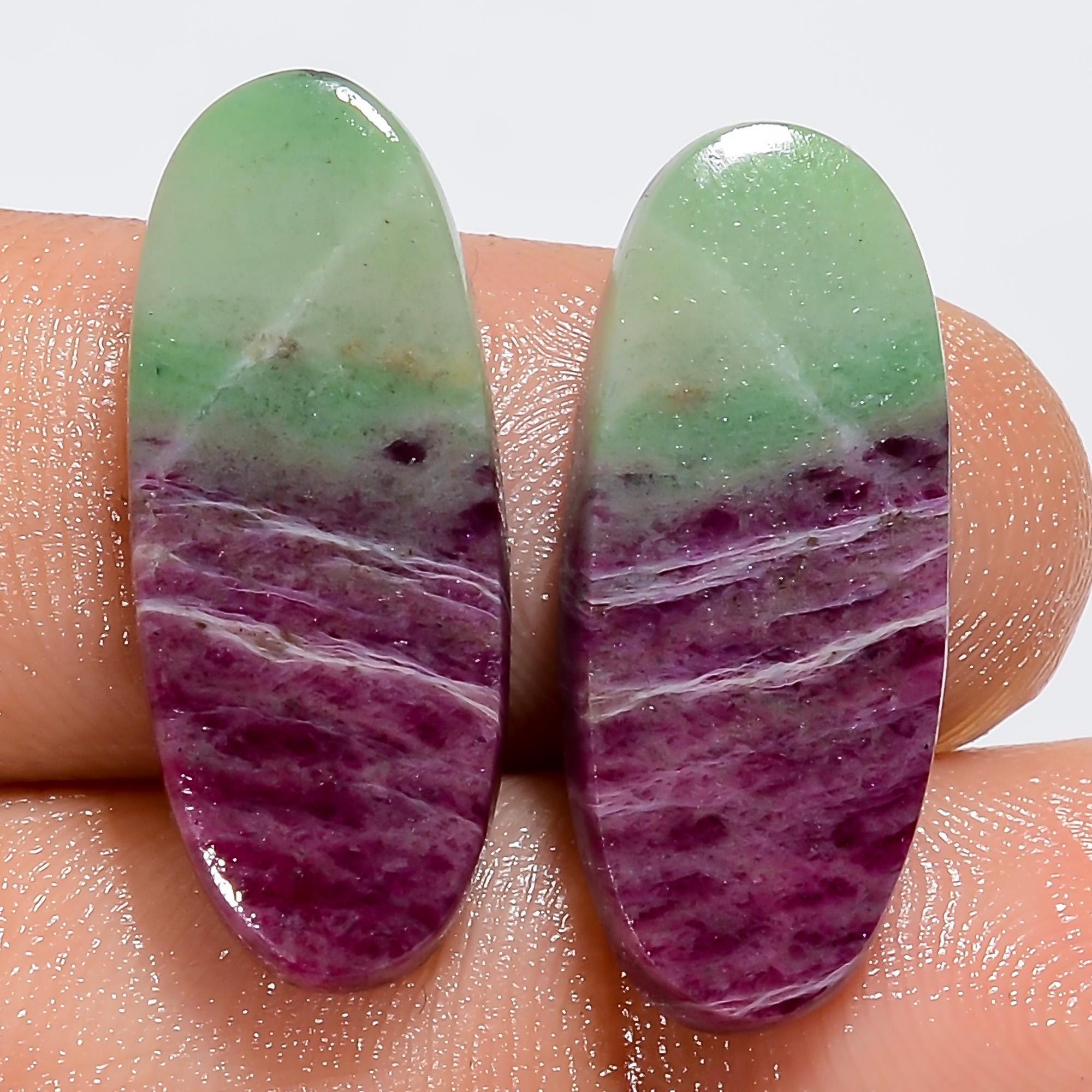 AAA Ruby Zoisite Gemstone Pair: Oval Cabochons, 22.5 Cts