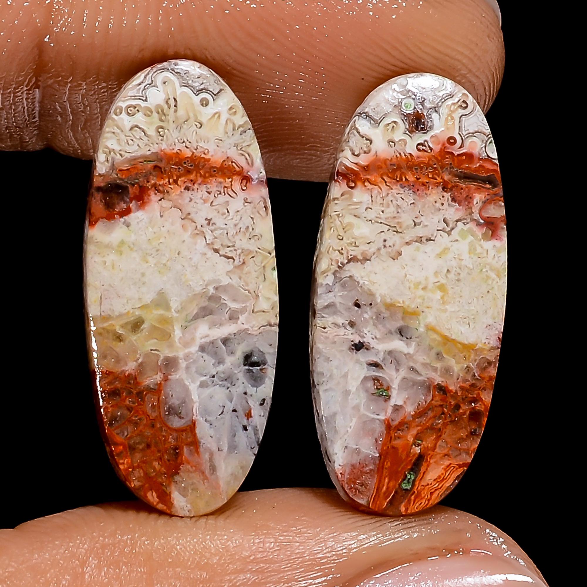Natural Designer Crazy Lace Agate Pair Gemstone, Oval Shape Crazy Lace Agate Pair Cabochon, Matched Earring Pair For Jew