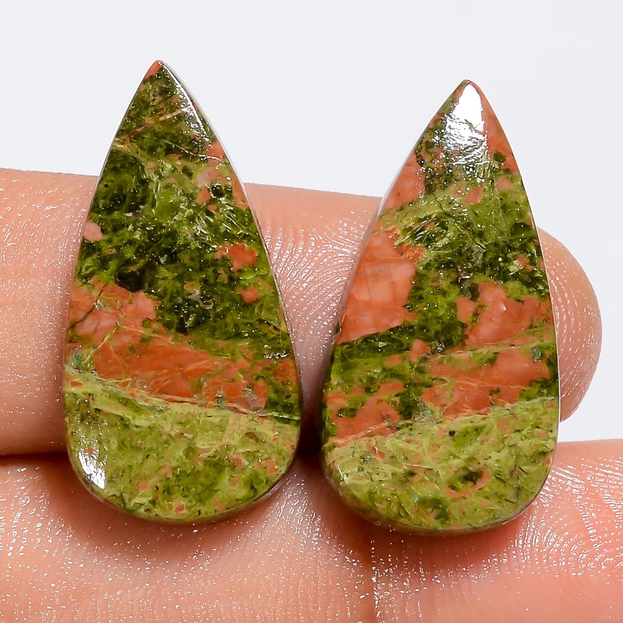 AAA Top Quality Natural Unakite Pair Pear Shape Matched Cabochons for Handmade Earring Designs