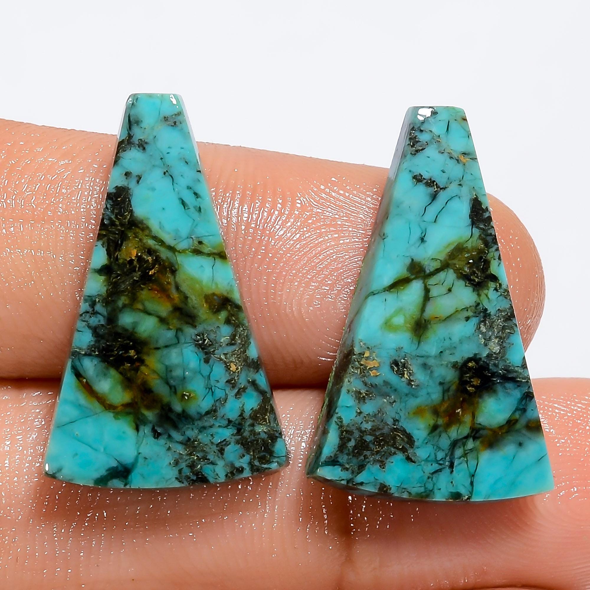 Natural Tibetan Turquoise Gemstone Matched Pair Loose Gemstone For Earring Jewelry Making Healing Crystal Flatback Well 