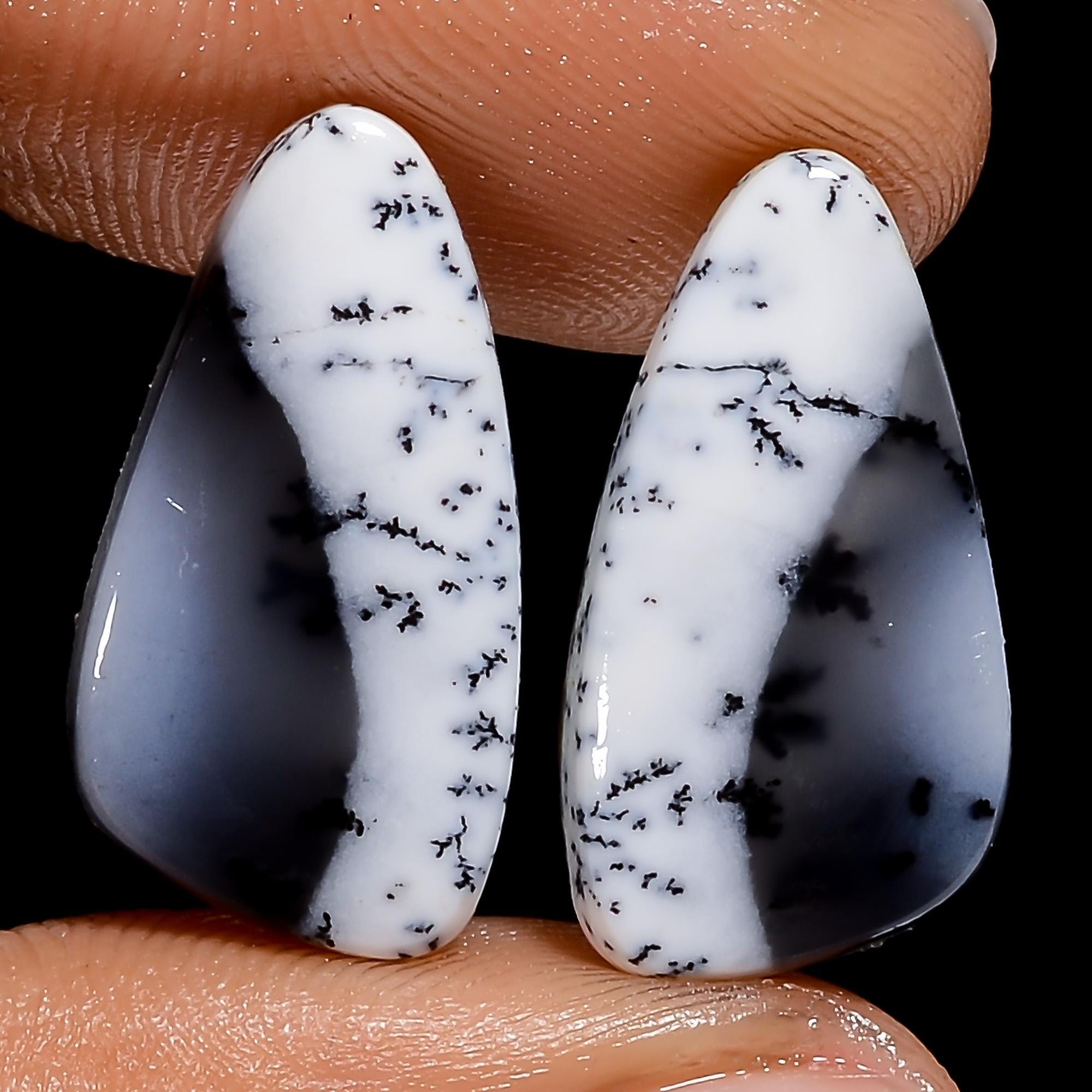 Natural Dendrite Opal Gemstone Pair, Mix Shape, Handmade Jewelry Supply - image 3