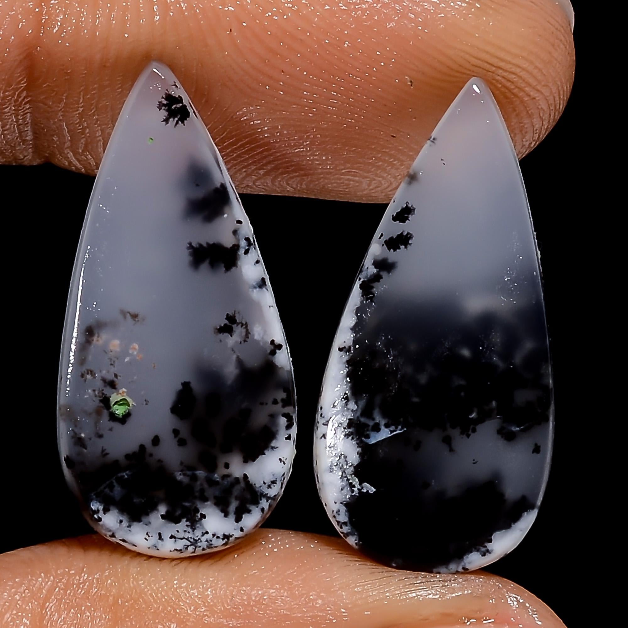 Natural Dendrite Opal Gemstone Pair, Mix Shape, Handmade Jewelry Supply - image 2