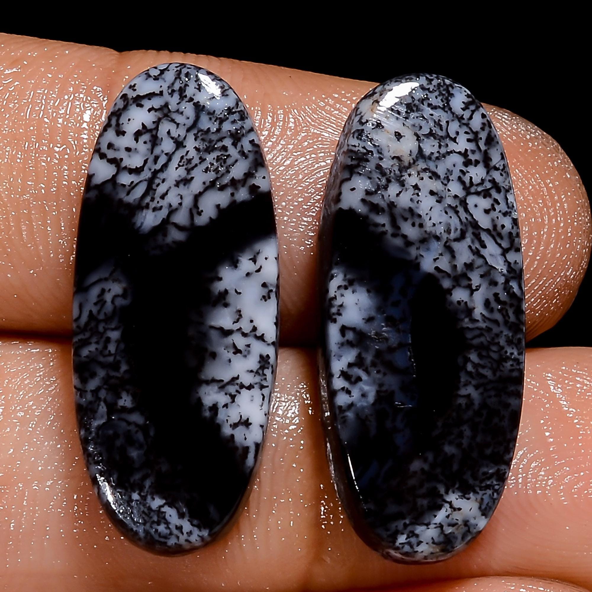 Natural Dendrite Opal Gemstone Pair, Mix Shape, Handmade Jewelry Supply - image 6