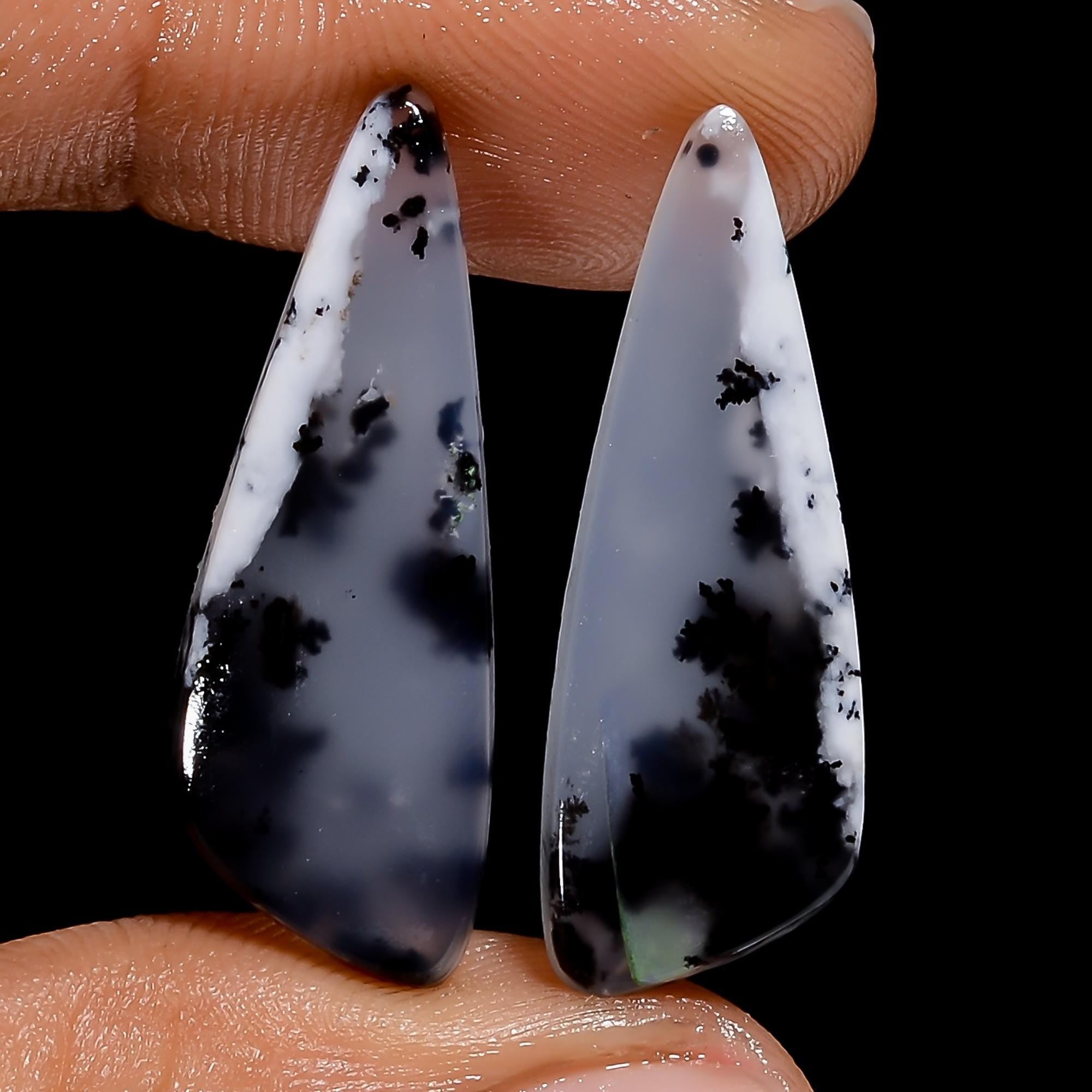 Natural Dendrite Opal Gemstone Pair, Mix Shape, Handmade Jewelry Supply