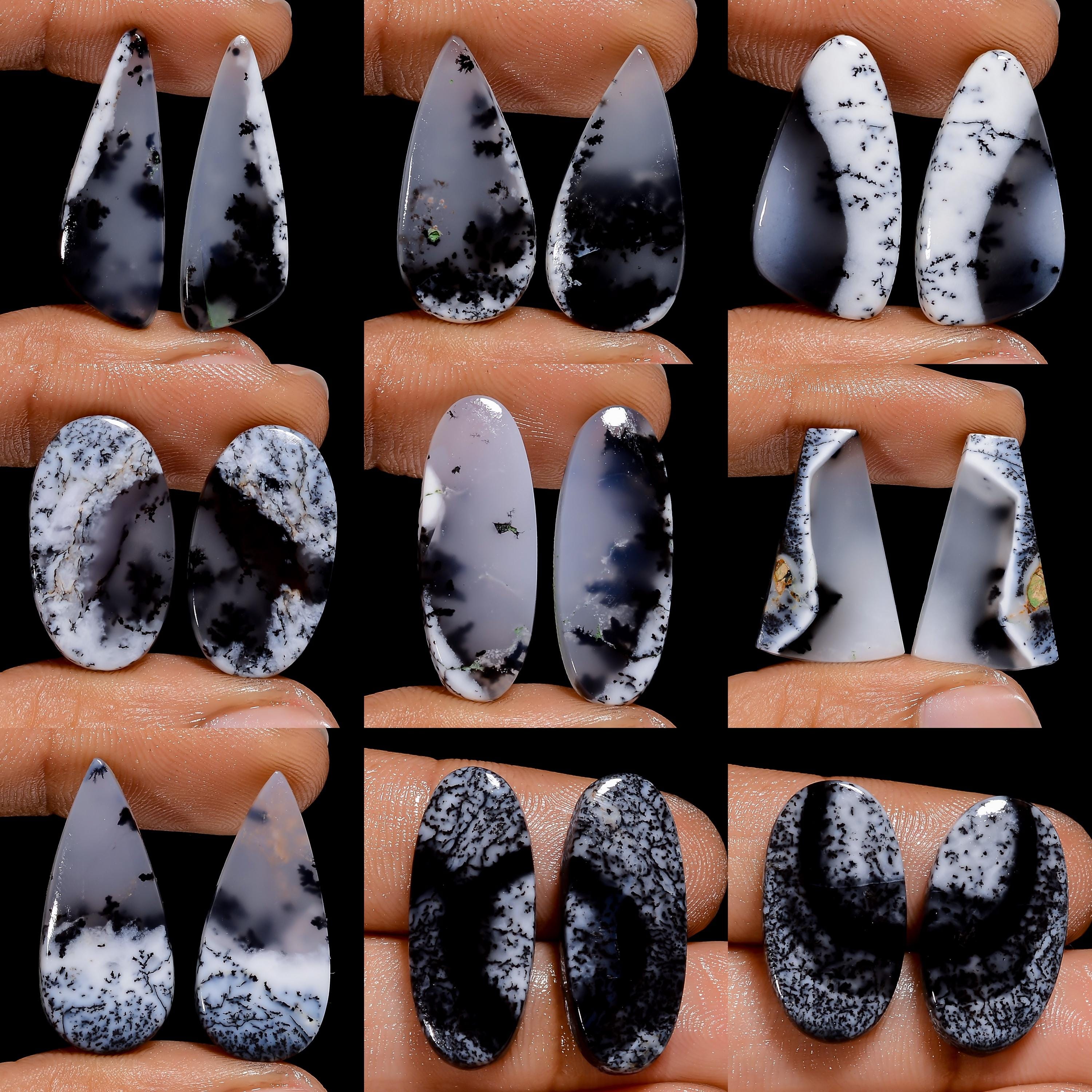 Natural Dendrite Opal Gemstone Pair, Mix Shape, Handmade Jewelry Supply - image 8
