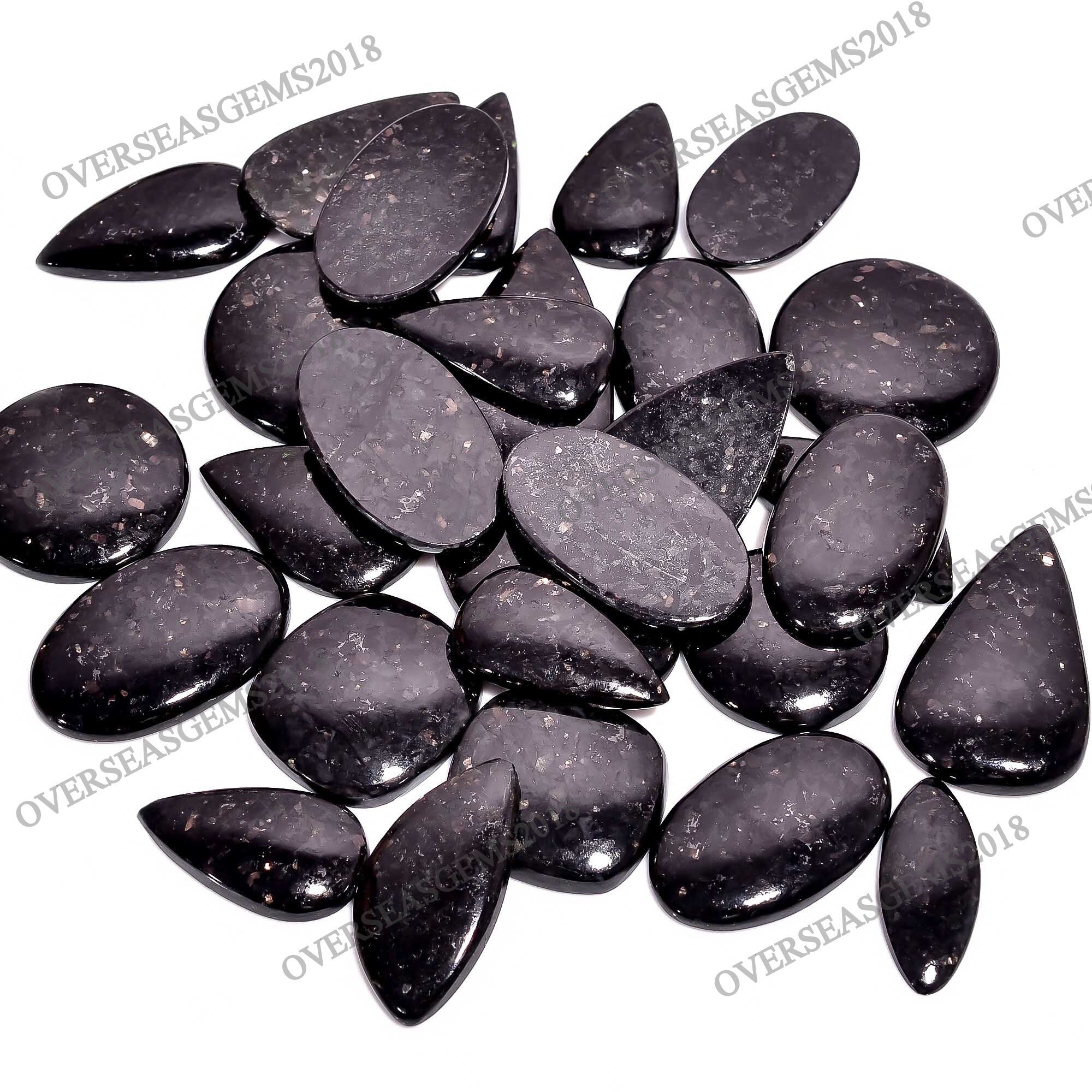 Golden Nuummite Cabochon: Bulk Mix Shape Crystal for Jewelry Making