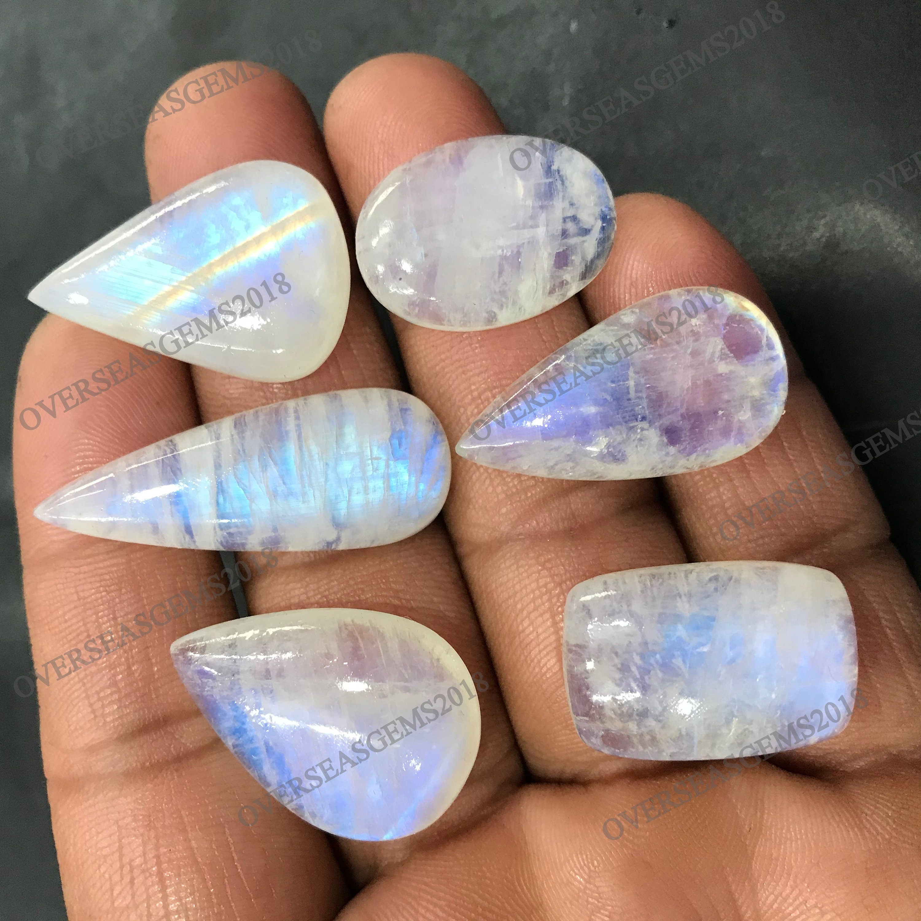 Natural Rainbow Moonstone Cabochon Lot: Loose Gemstone Jewelry Making - image 2